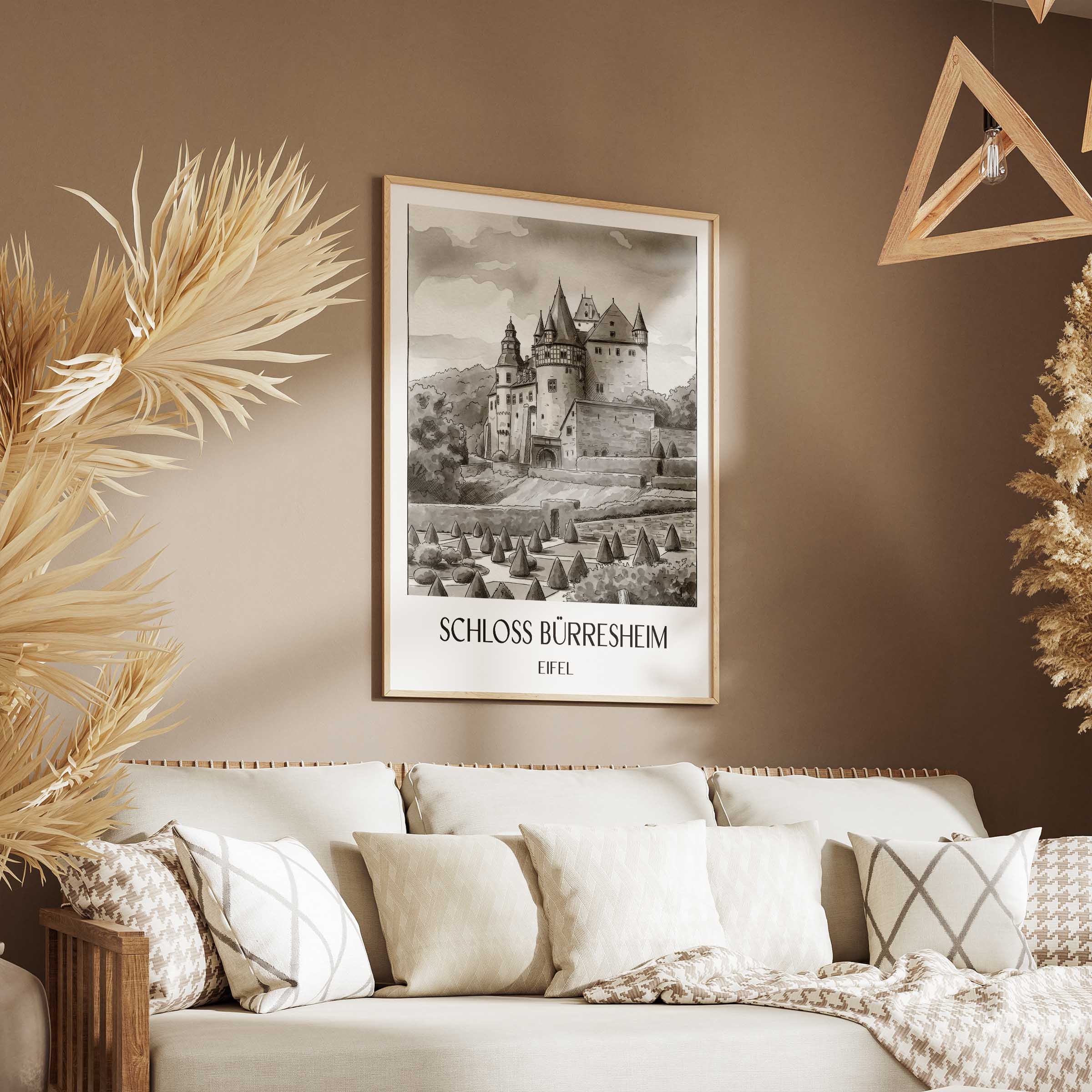 schloss-bürresheim-eifel-deutschland-poster-aquarell-schwarz-weiss