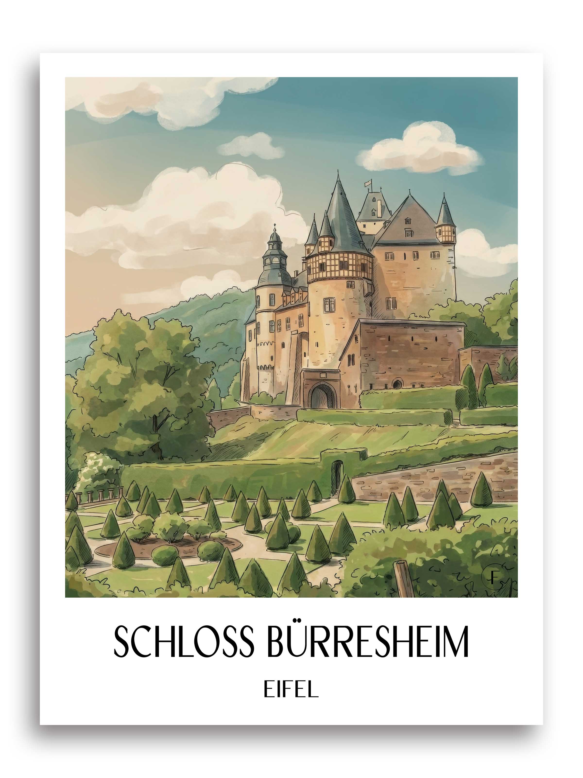 schloss-bürresheim-eifel-deutschland-poster-aquarell