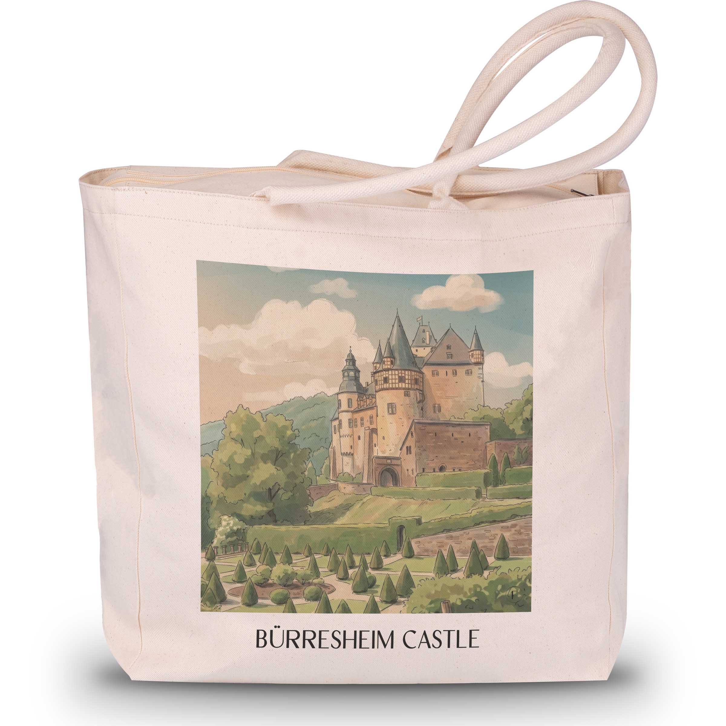 Schloss Bürresheim Shopping Tasche - Eifel - Deutschland Tote Bag - Einkaufstasche im Aquarell Stil - favplace
