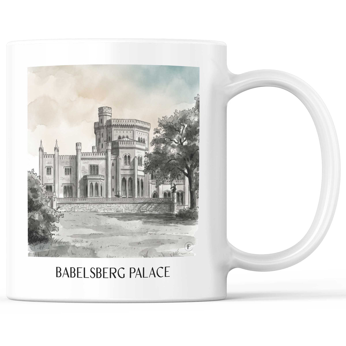 Schloss Babelsberg Kaffeebecher - Potsdam - Deutschland Becher - Kaffeetasse im Aquarell Schwarz-Weiß Stil - favplace