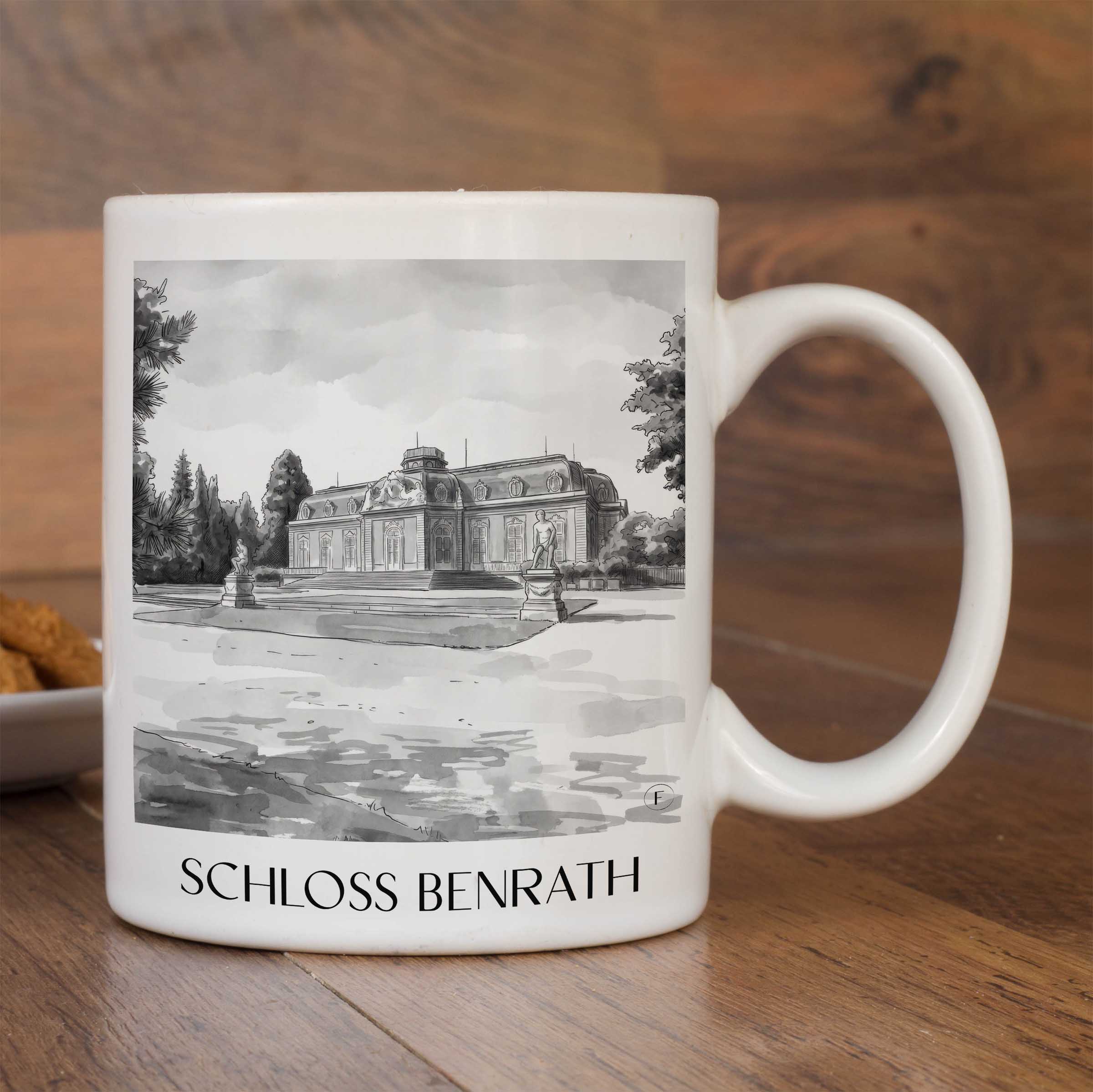 schloss-benrath-düsseldorf-deutschland-kaffeebecher-aquarell-schwarz-weiss