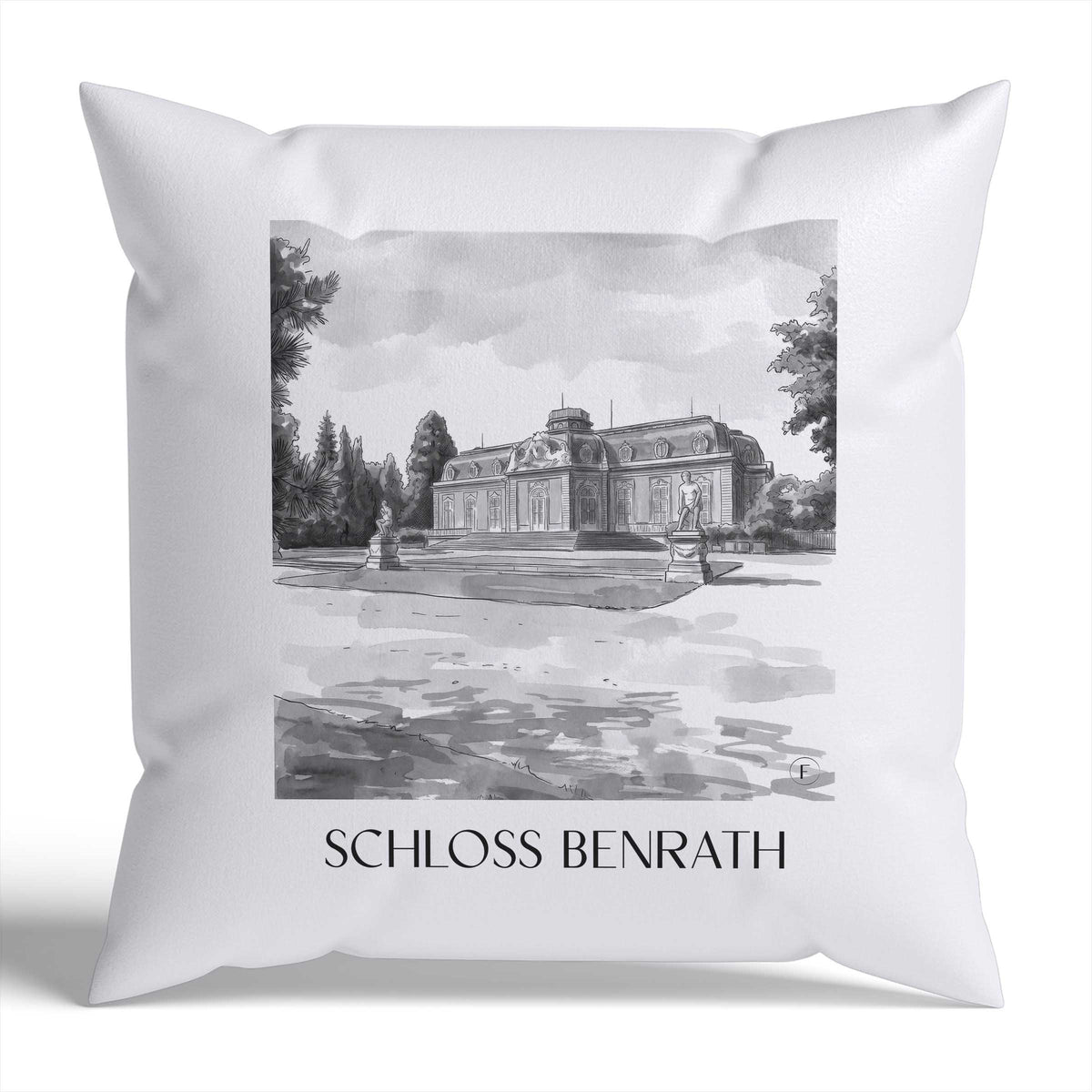 schloss-benrath-düsseldorf-deutschland-kissenbezug-aquarell-schwarz-weiss