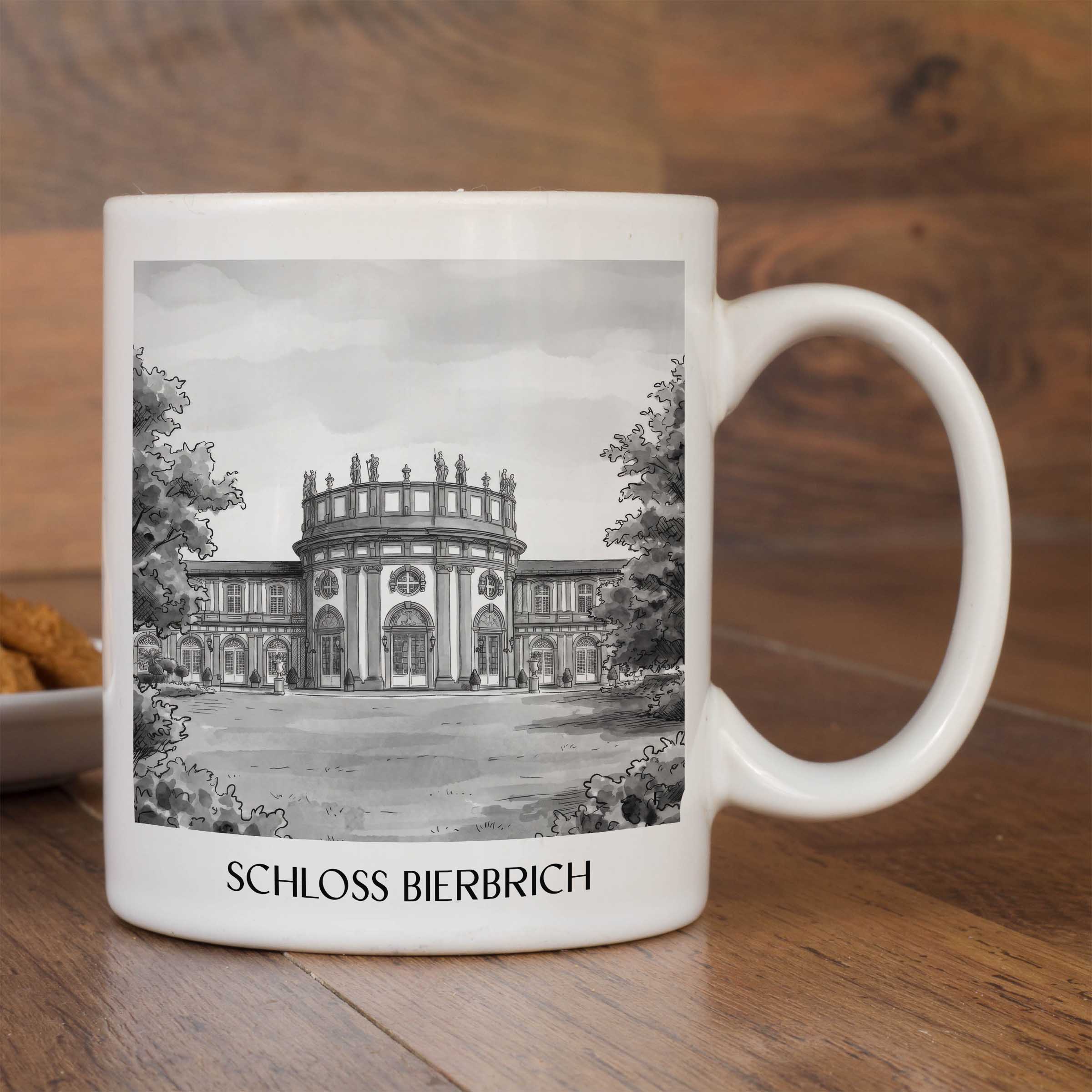 schloss-bierbrich-wiesbaden-deutschland-kaffeebecher-aquarell-schwarz-weiss