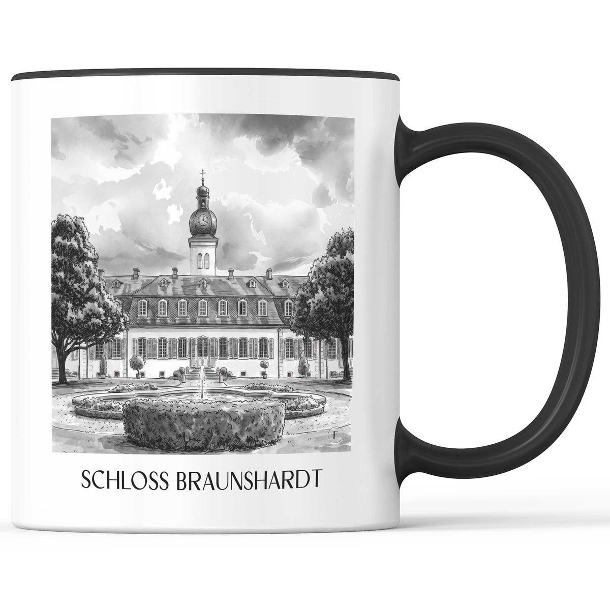 schloss-braunshardt-darmstadt-deutschland-kaffeebecher-aquarell-schwarz-weiss