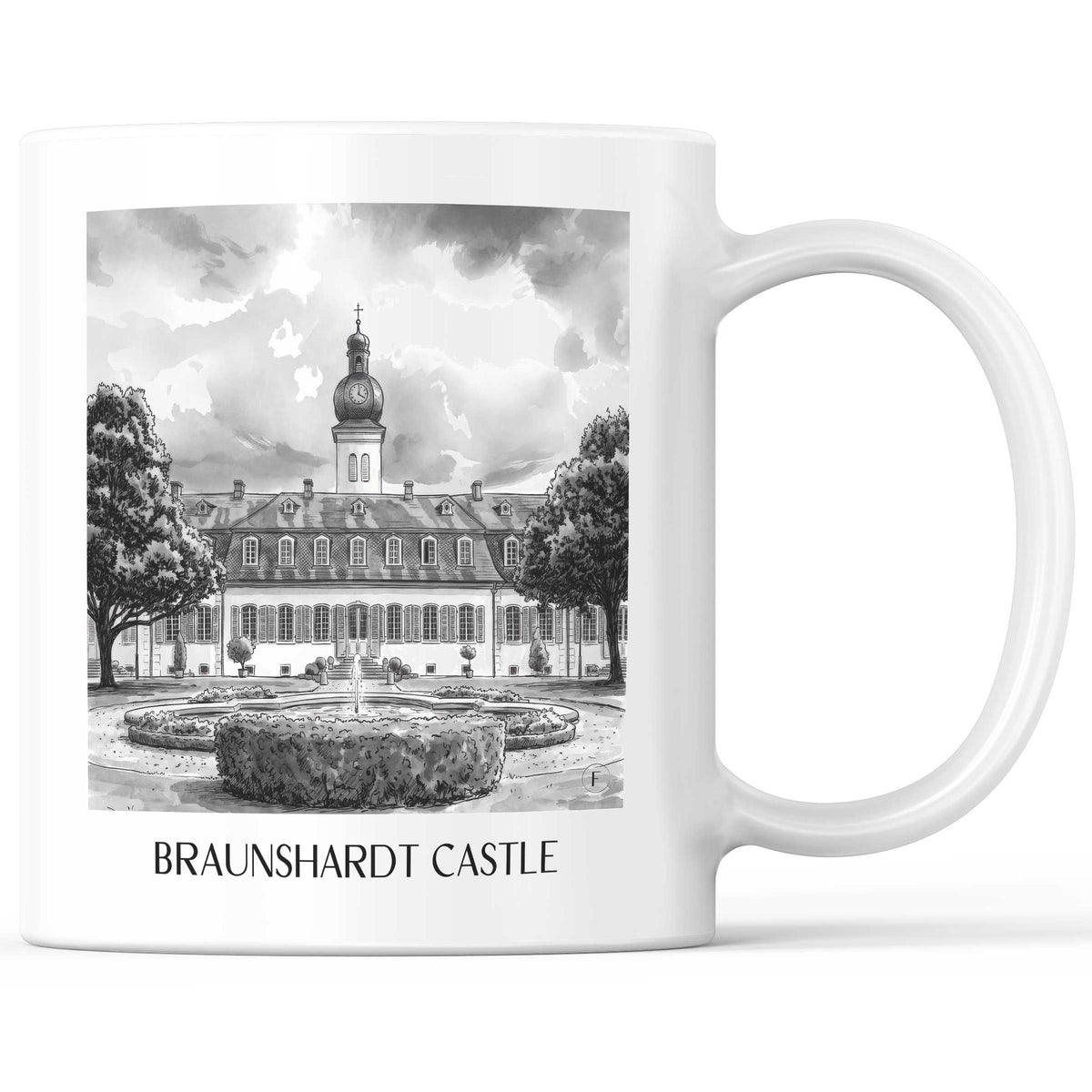 Schloss Braunshardt Kaffeebecher - Darmstadt - Deutschland Becher - Kaffeetasse im Aquarell Schwarz-Weiß Stil - favplace
