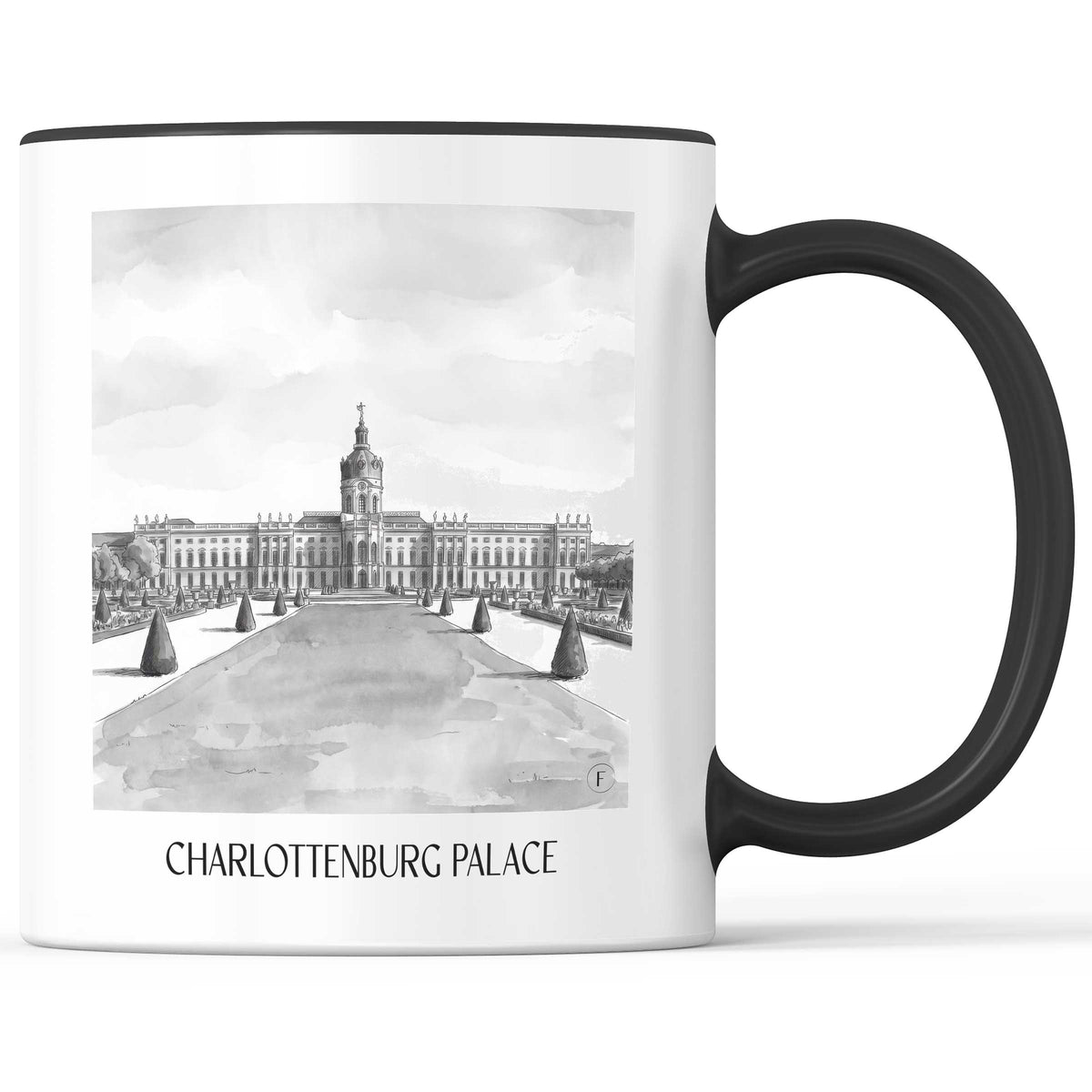 Schloss Charlottenburg Kaffeebecher - Berlin - Deutschland Becher - Kaffeetasse im Aquarell Schwarz-Weiß Stil - favplace