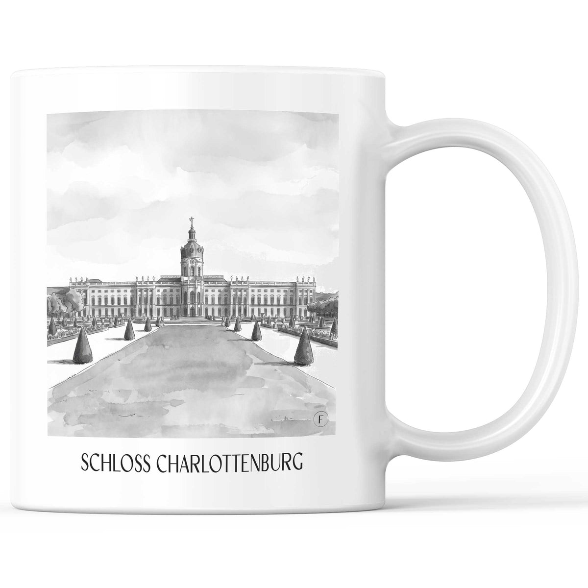 Schloss Charlottenburg Kaffeebecher - Berlin - Deutschland Becher - Kaffeetasse im Aquarell Schwarz-Weiß Stil - favplace