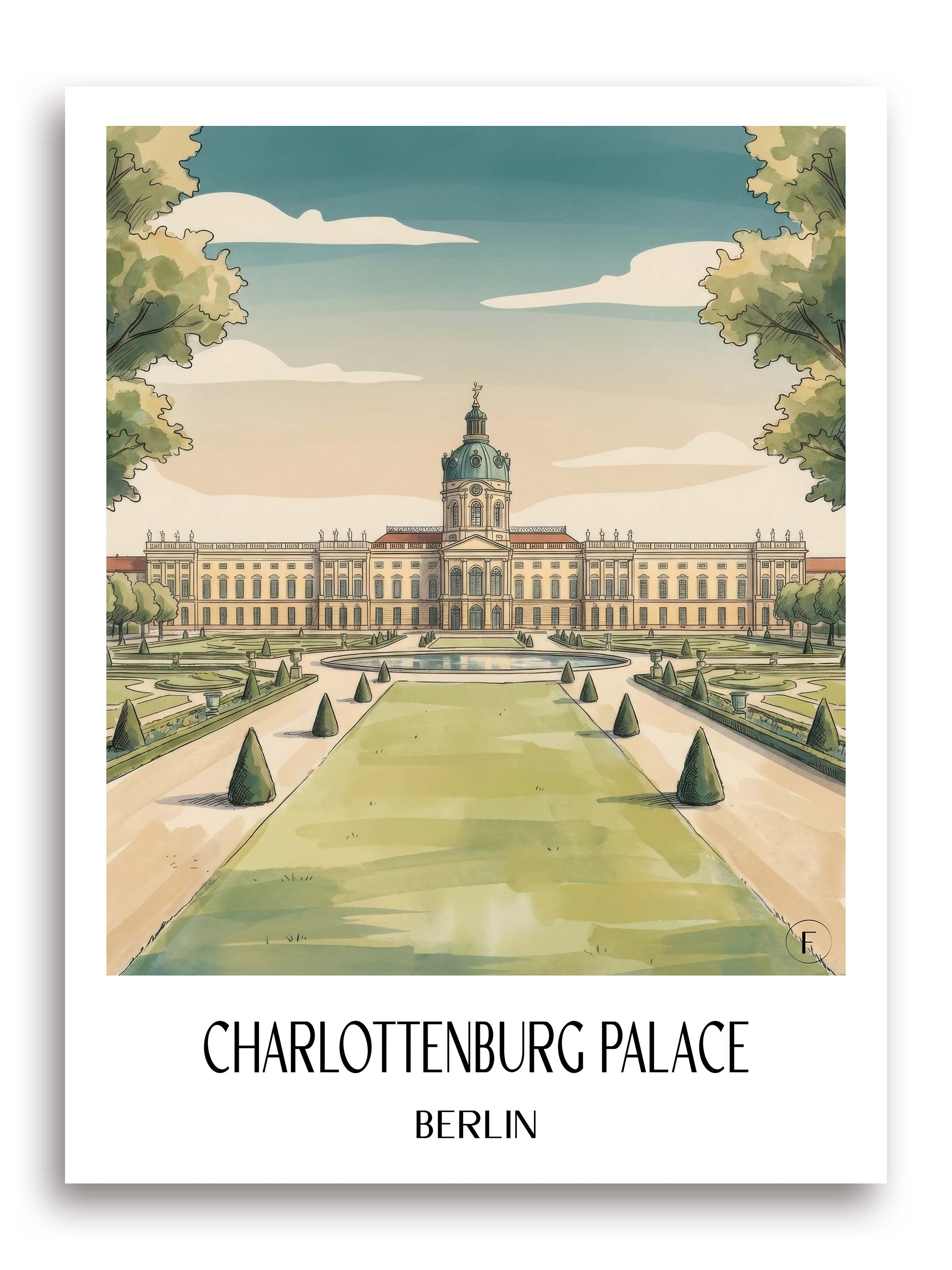Schloss Charlottenburg Poster - Berlin - Deutschland Kunstdruck - Aquarell von A4 bis A1 - favplace