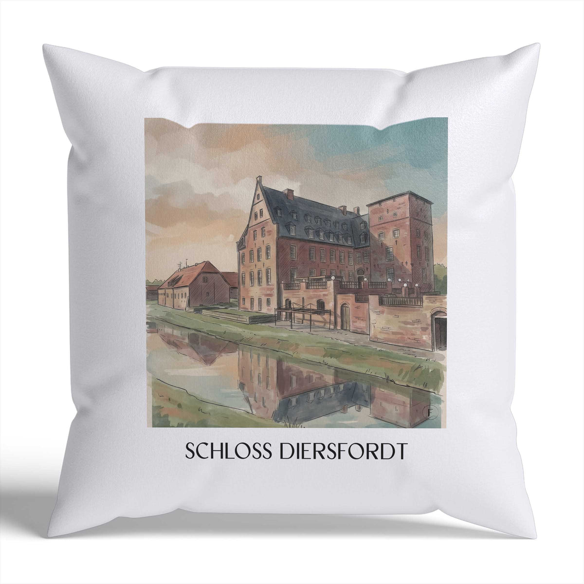 schloss-diersfordt-wesel-deutschland-kissenbezug-aquarell