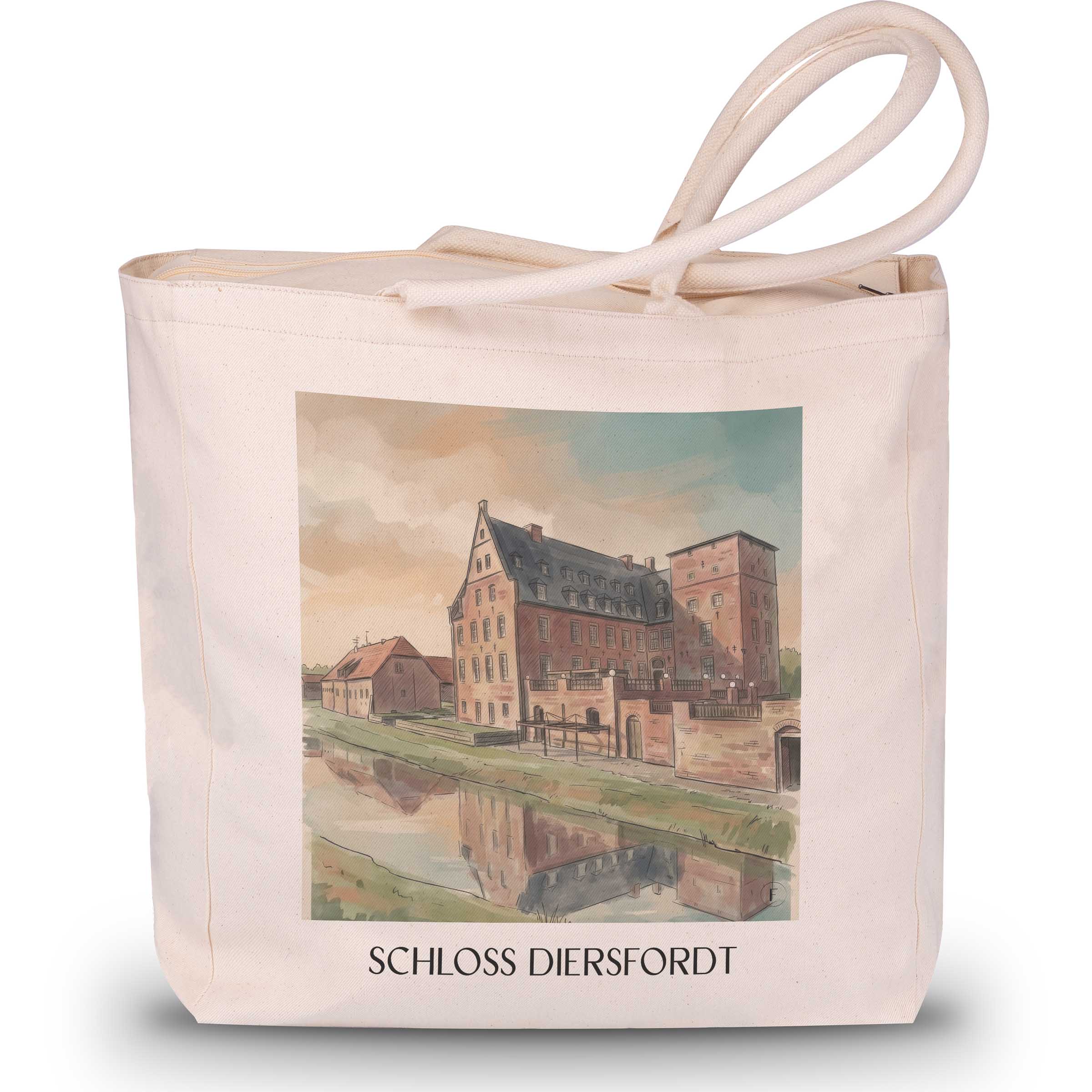 schloss-diersfordt-wesel-deutschland-einkaufstasche-aquarell