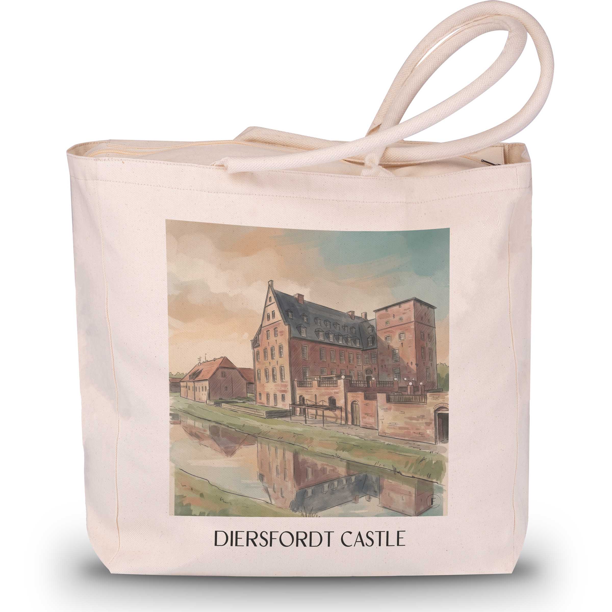 Schloss Diersfordt Shopping Tasche - Wesel - Deutschland Tote Bag - Einkaufstasche im Aquarell Stil - favplace