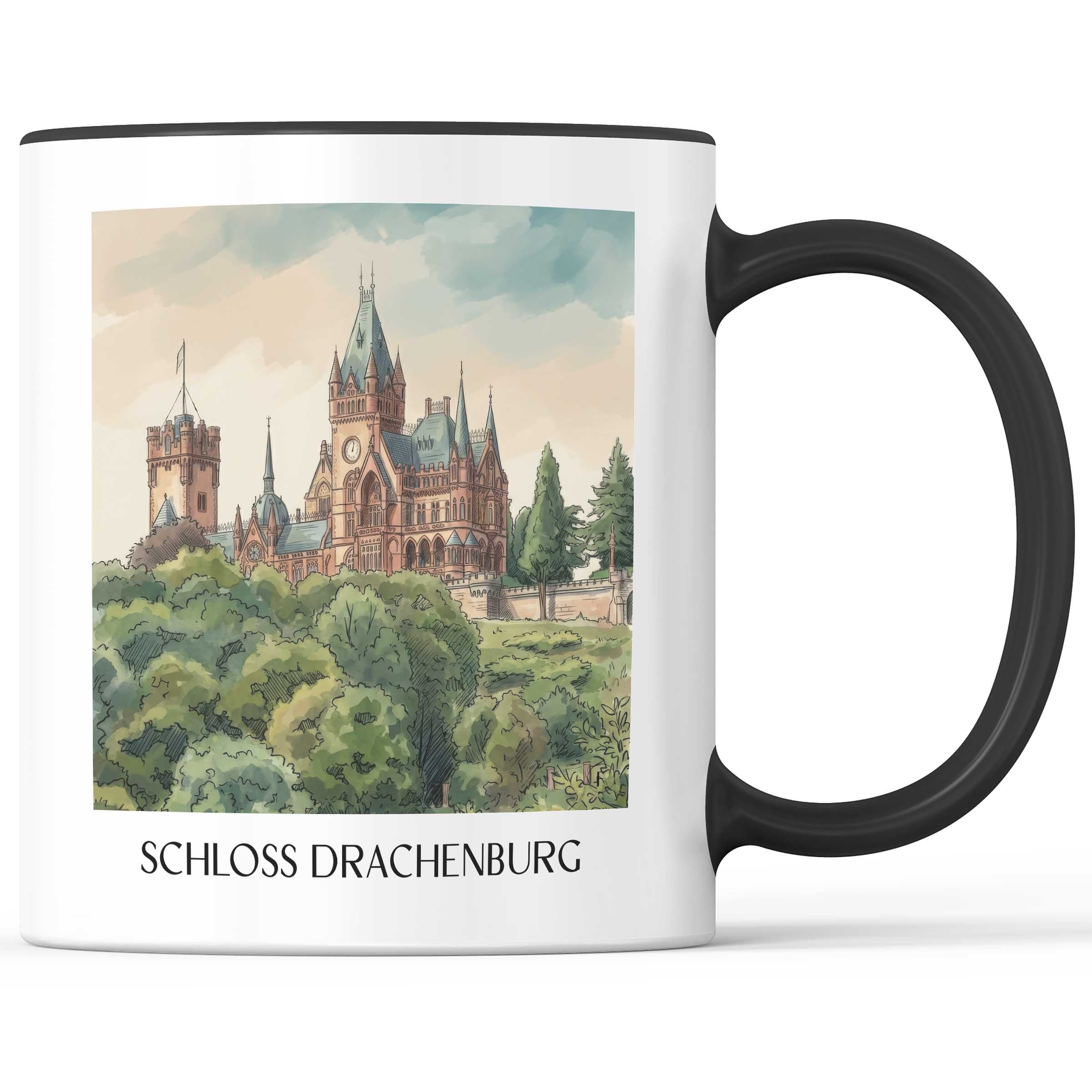 schloss-drachenburg-königswinter-deutschland-kaffeebecher-aquarell