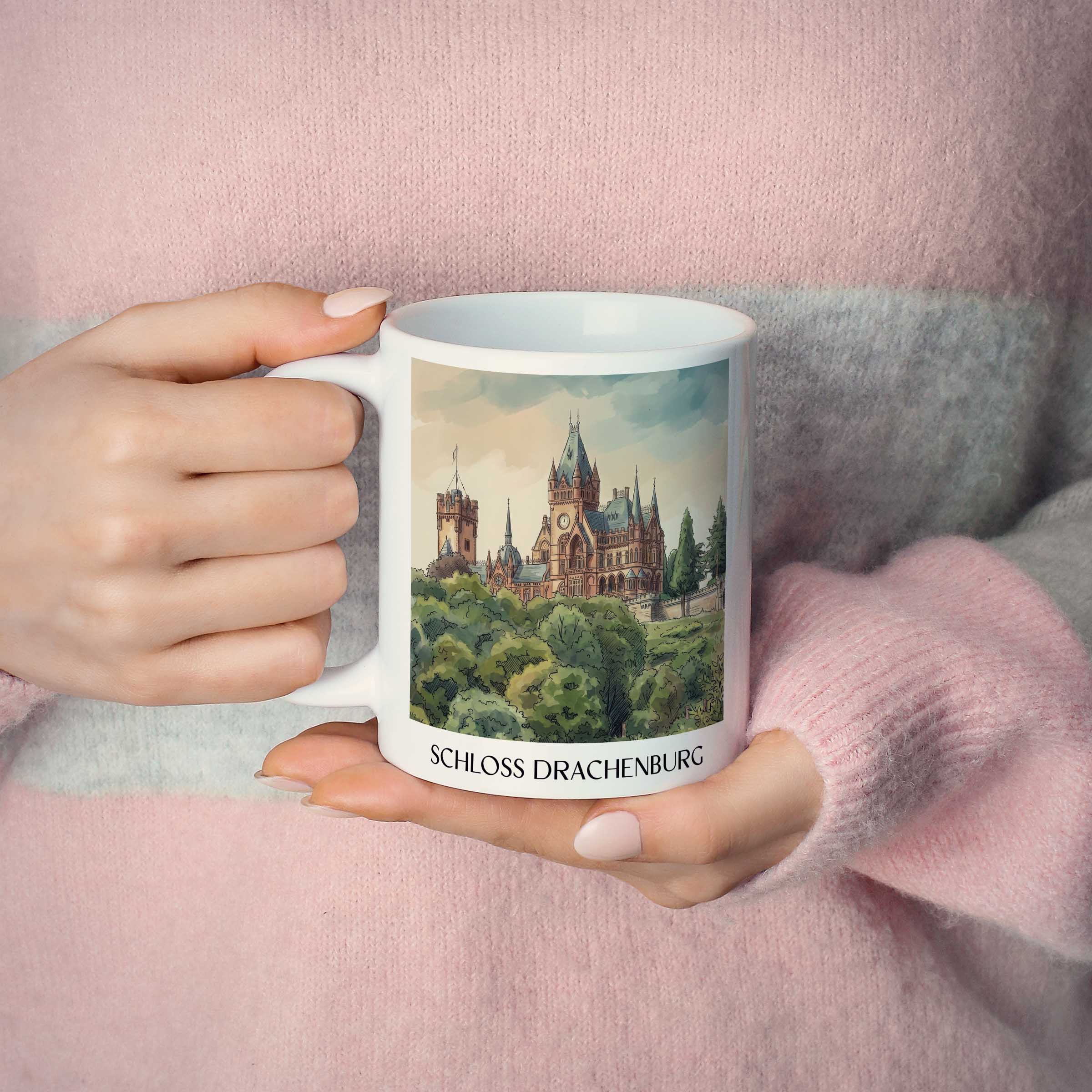 schloss-drachenburg-königswinter-deutschland-kaffeebecher-aquarell