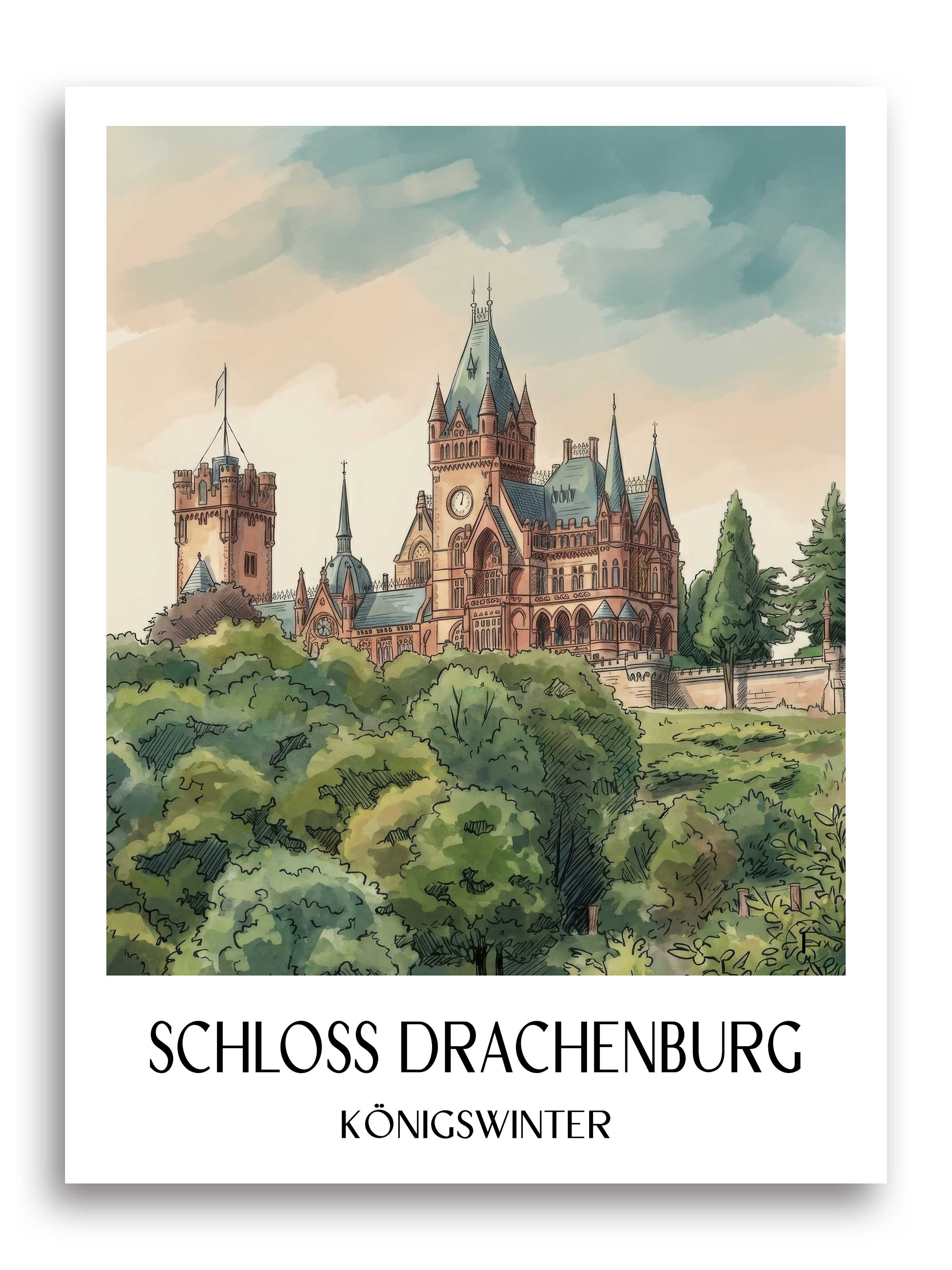 schloss-drachenburg-königswinter-deutschland-poster-aquarell