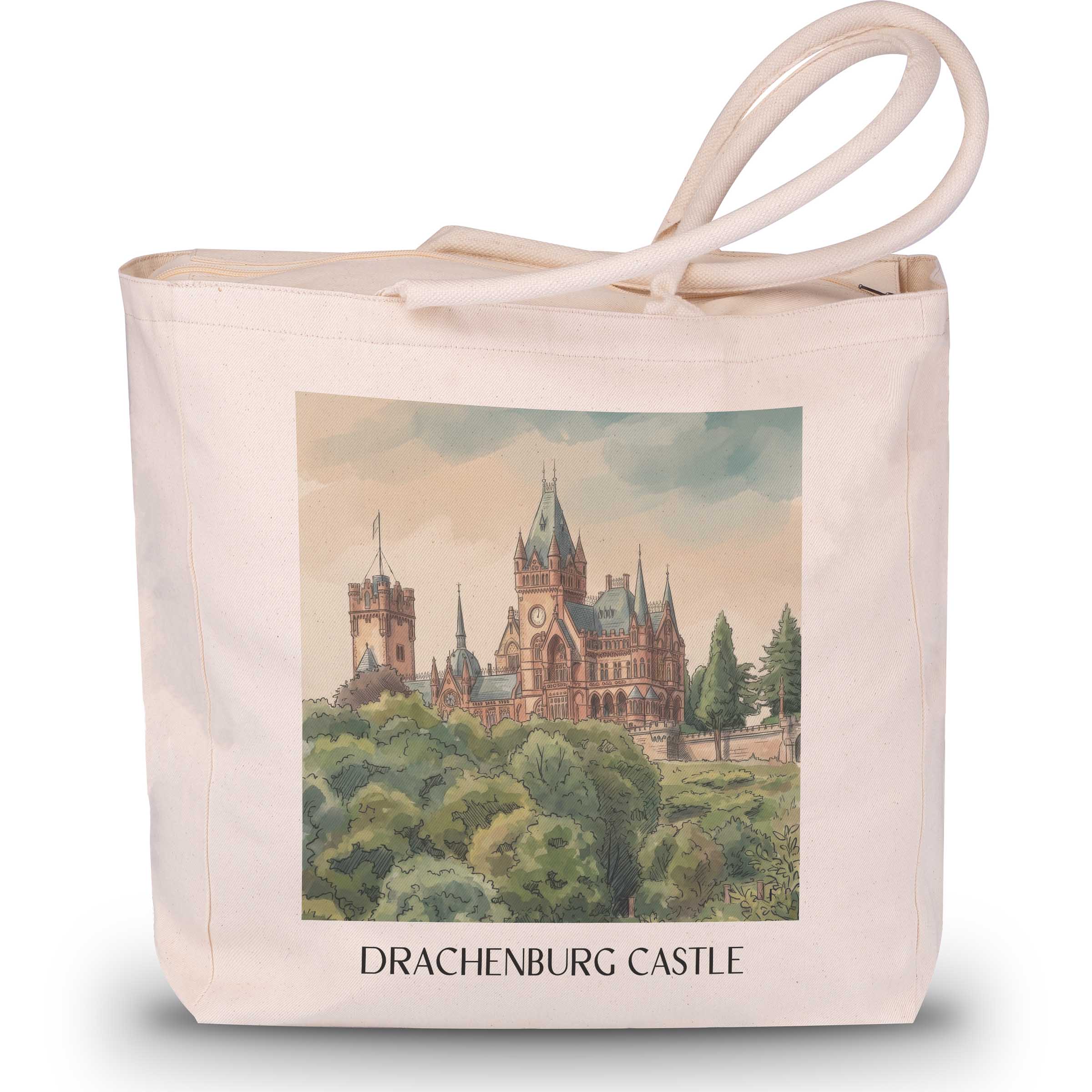 Schloss Drachenburg Shopping Tasche - Königswinter - Deutschland Tote Bag - Einkaufstasche im Aquarell Stil - favplace