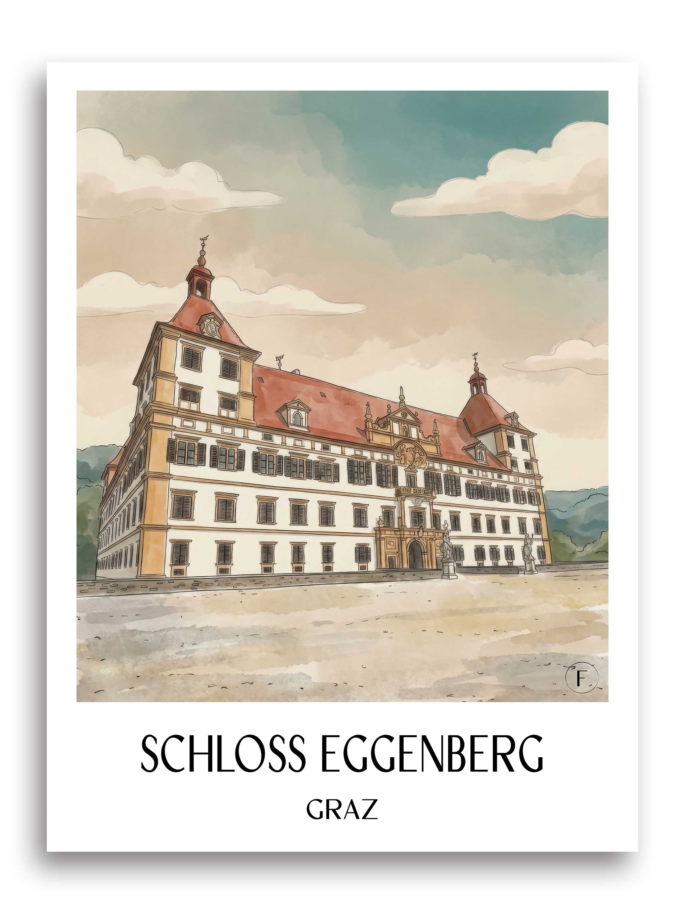 schloss-eggenberg-graz-österreich-poster-aquarell