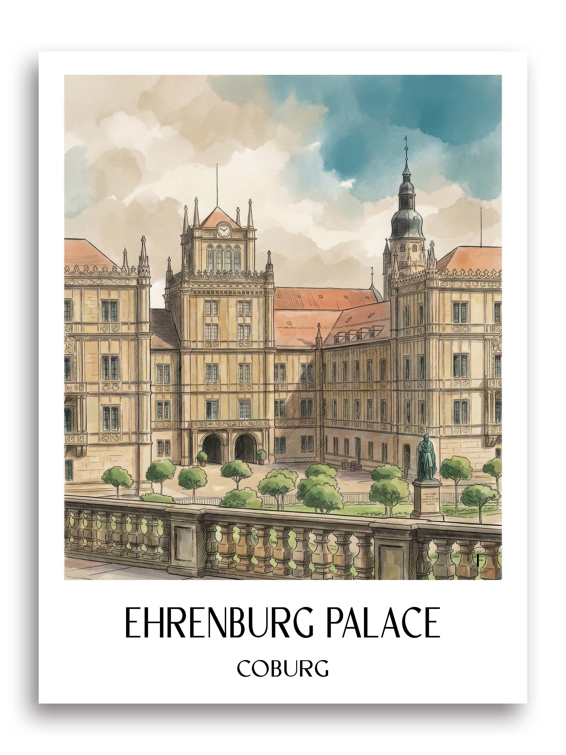Schloss Ehrenburg Poster - Coburg - Deutschland Kunstdruck - Aquarell von A4 bis A1 - favplace