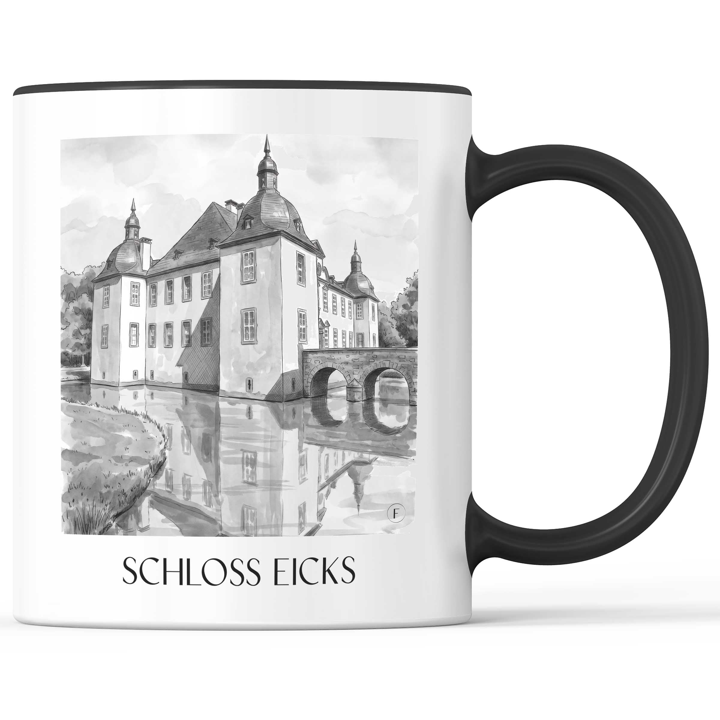 schloss-eicks-eifel-deutschland-kaffeebecher-aquarell-schwarz-weiss