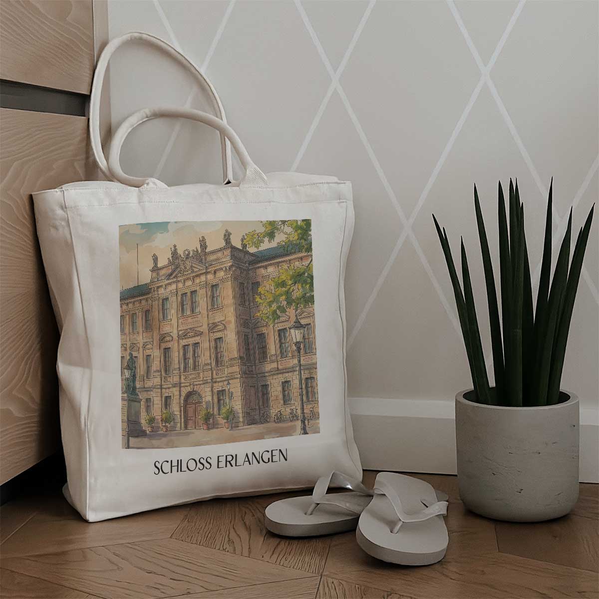 schloss-erlangen-bayern-deutschland-einkaufstasche-aquarell