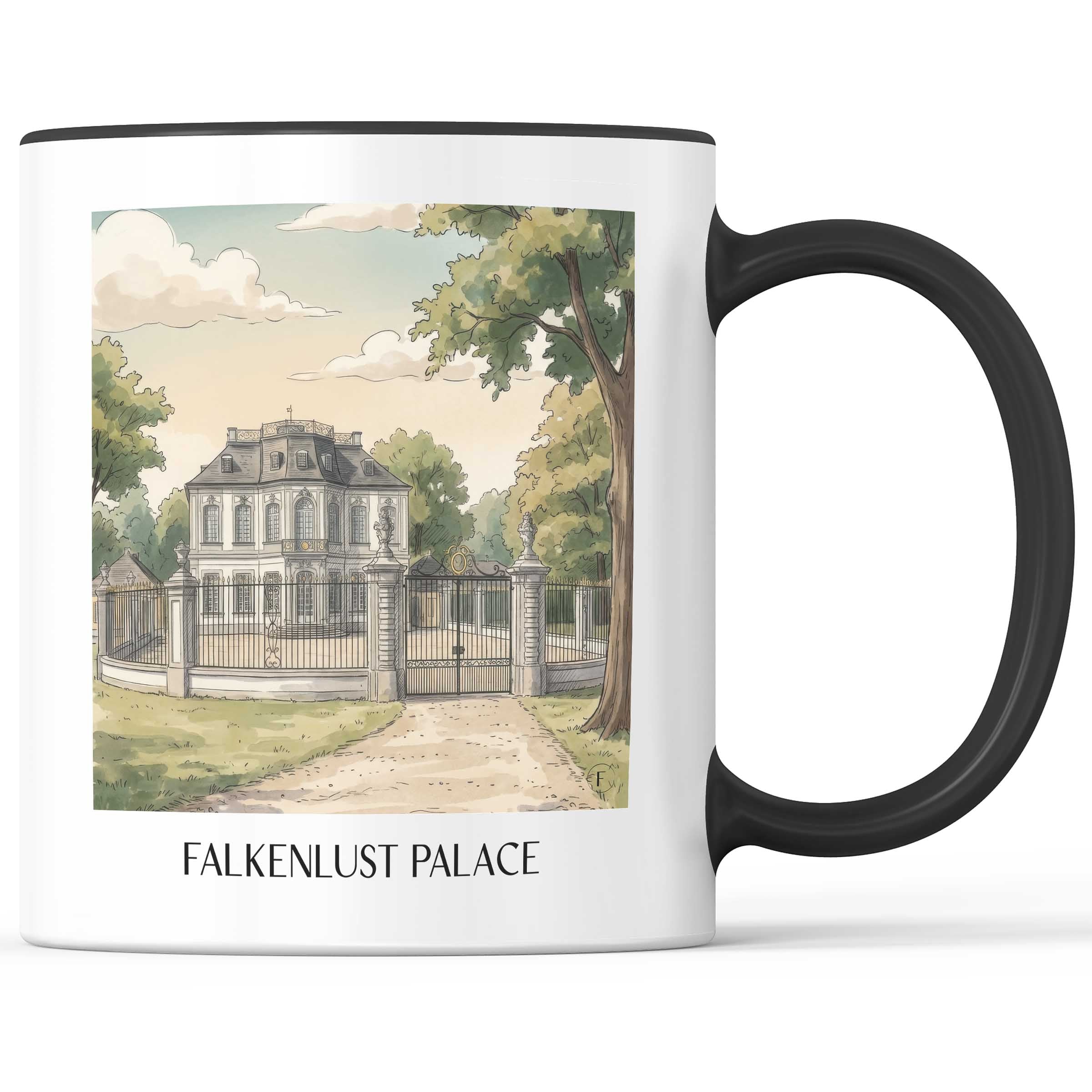 Schloss Falkenlust Kaffeebecher - Brühl - Deutschland Becher - Kaffeetasse im Aquarell Stil - favplace