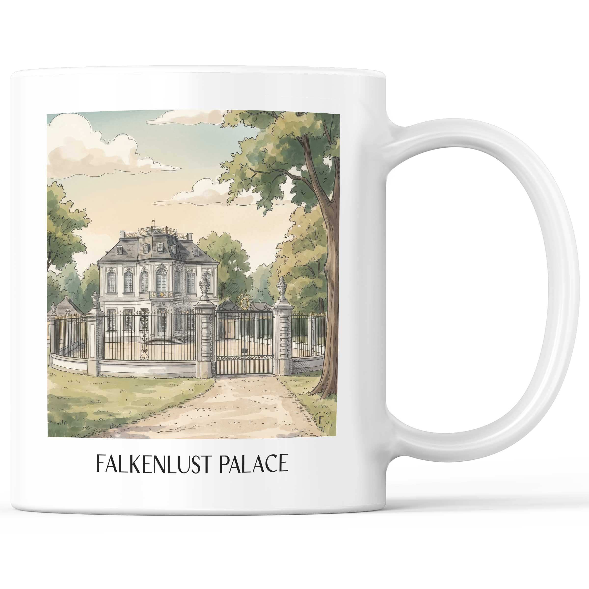 Schloss Falkenlust Kaffeebecher - Brühl - Deutschland Becher - Kaffeetasse im Aquarell Stil - favplace