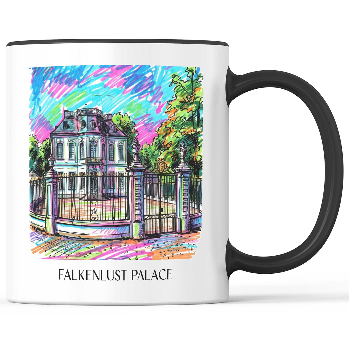 Schloss Falkenlust Kaffeebecher - Brühl - Deutschland Becher - Kaffeetasse im Tag Graffiti Stil - favplace