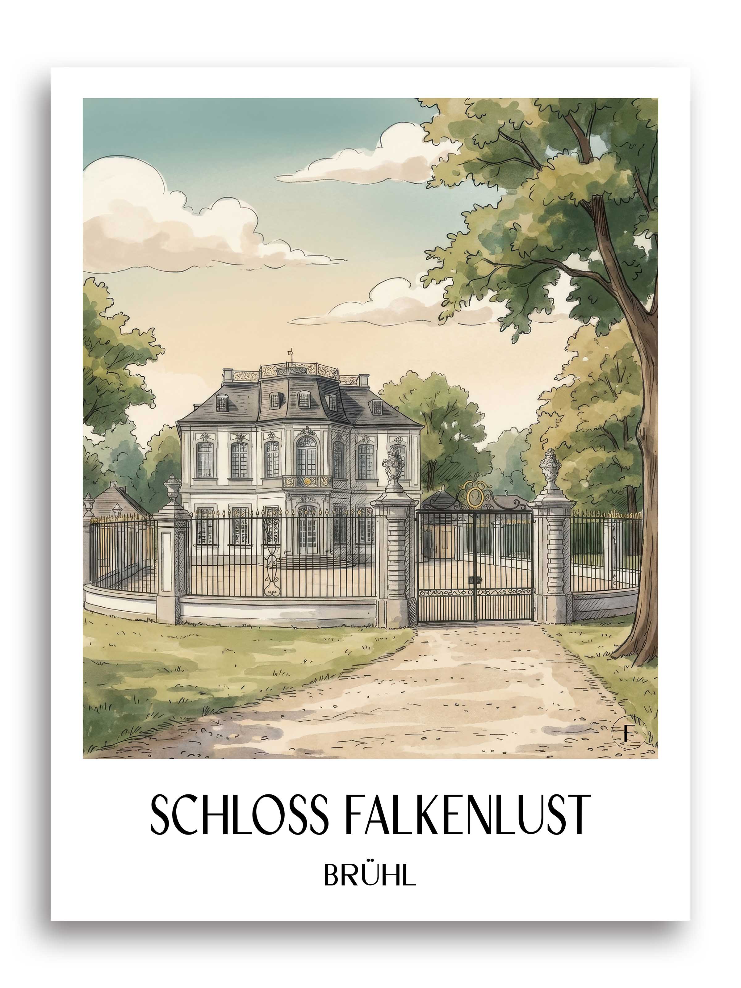 schloss-falkenlust-brühl-deutschland-poster-aquarell