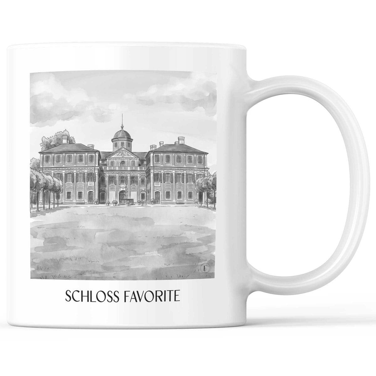 schloss-favorite-rastatt-deutschland-kaffeebecher-aquarell-schwarz-weiss