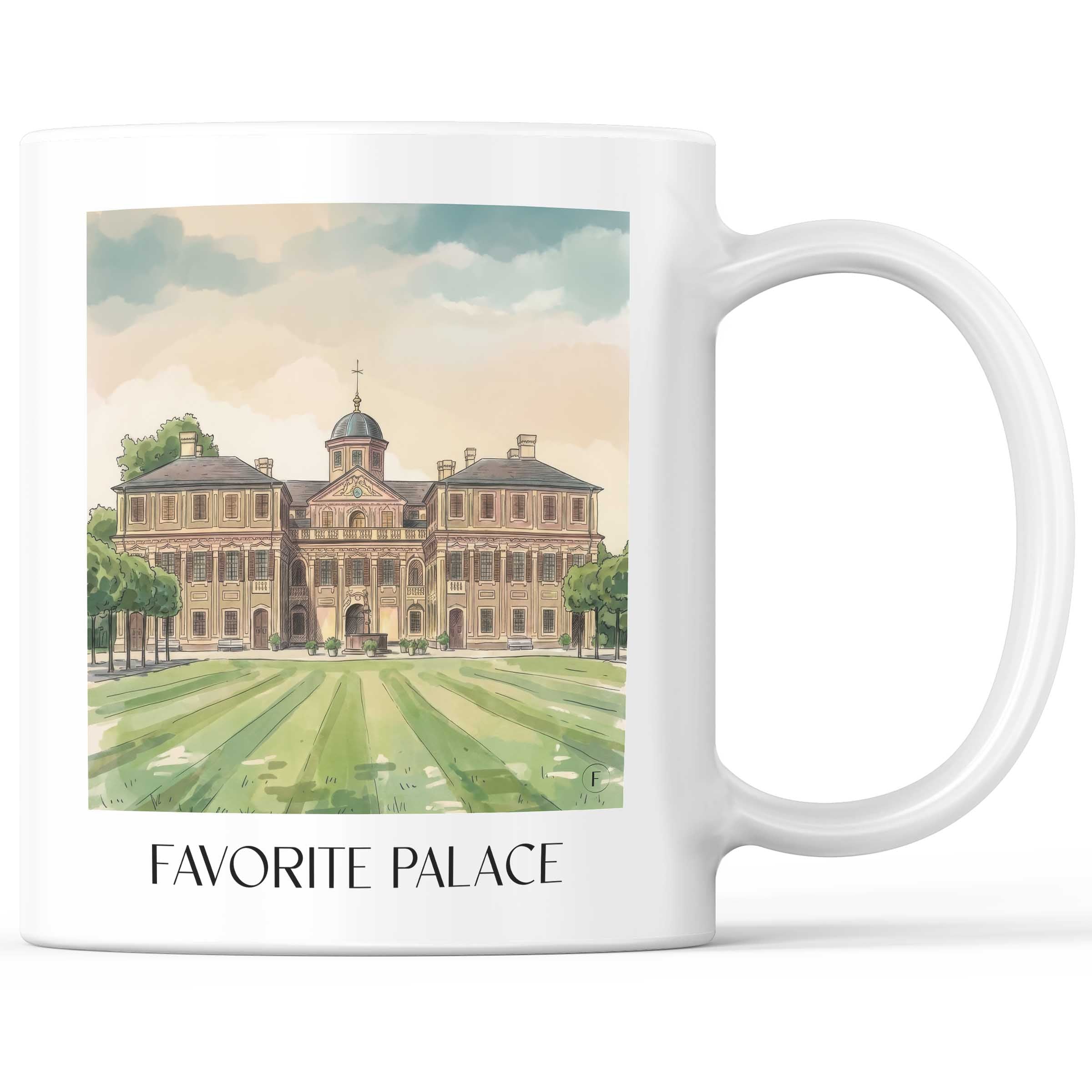 Schloss Favorite Kaffeebecher - Rastatt - Deutschland Becher - Kaffeetasse im Aquarell Stil - favplace