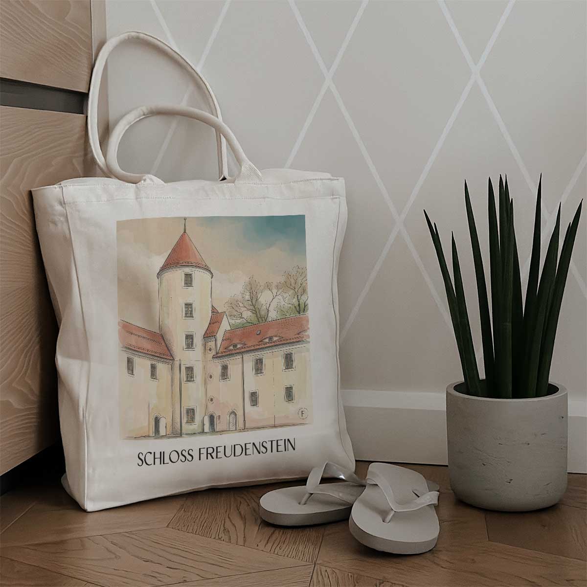 schloss-freudenstein-freiberg-deutschland-einkaufstasche-aquarell
