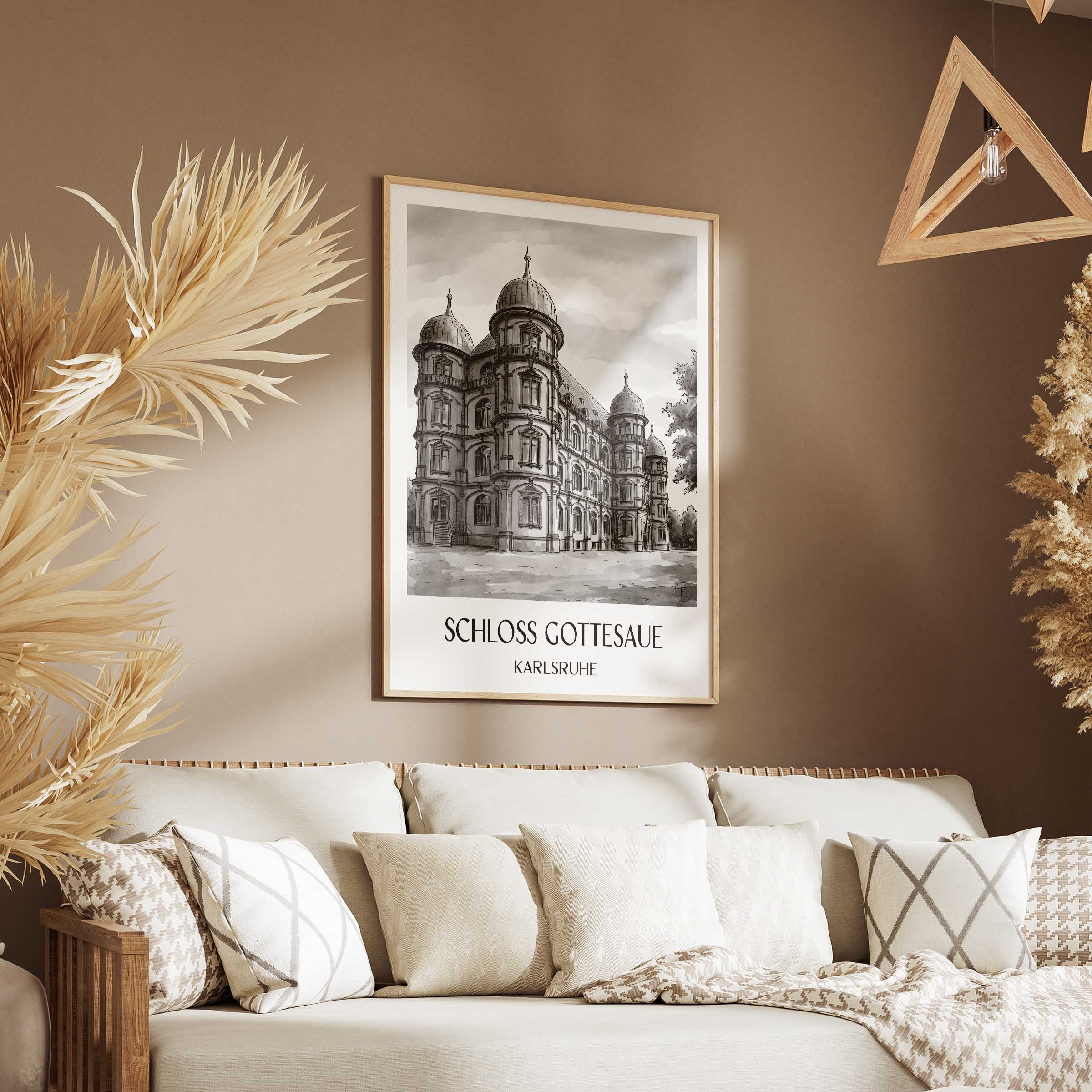 schloss-gottesaue-karlsruhe-deutschland-poster-aquarell-schwarz-weiss