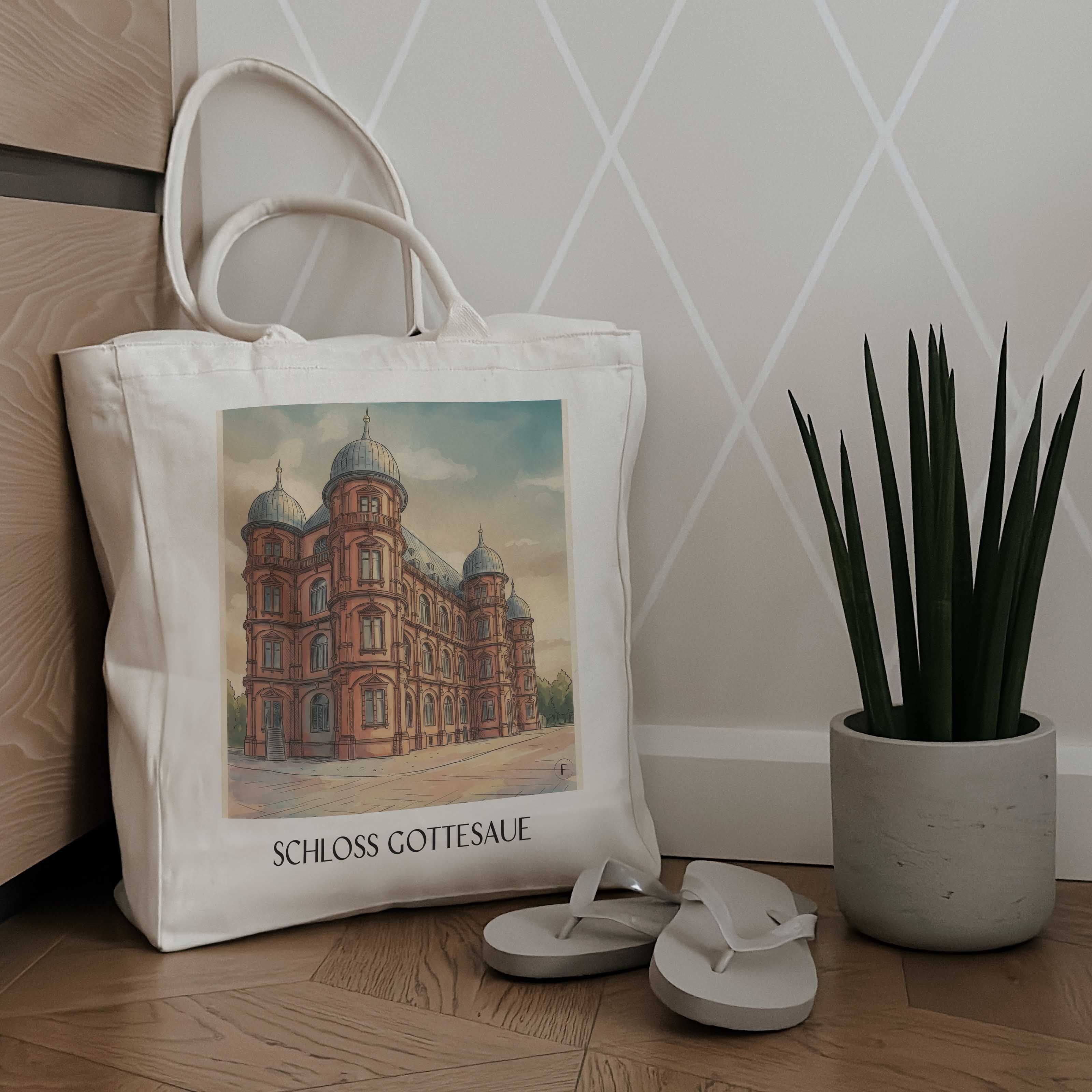 schloss-gottesaue-karlsruhe-deutschland-einkaufstasche-aquarell