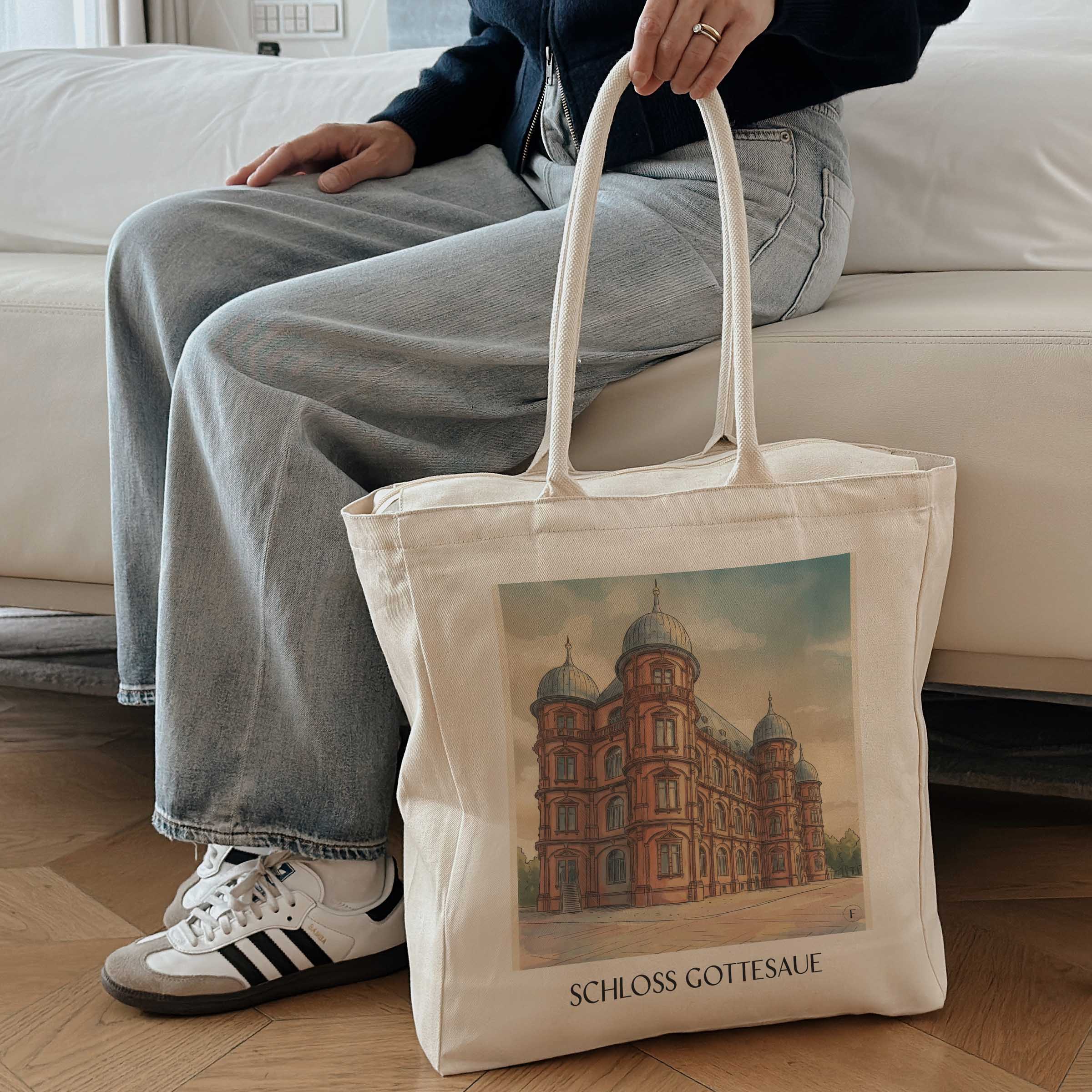 schloss-gottesaue-karlsruhe-deutschland-einkaufstasche-aquarell