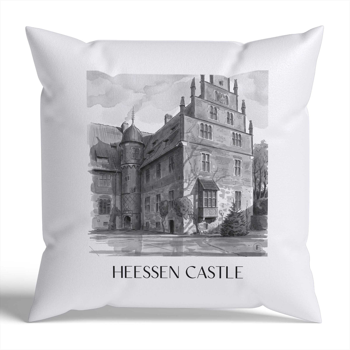 Schloss Heessen Kissenhülle - Zierkissen Bezug - Hamm - Deutschland Kissen bzw. Kissenbezug im Aquarell Schwarz-Weiß Stil - favplace