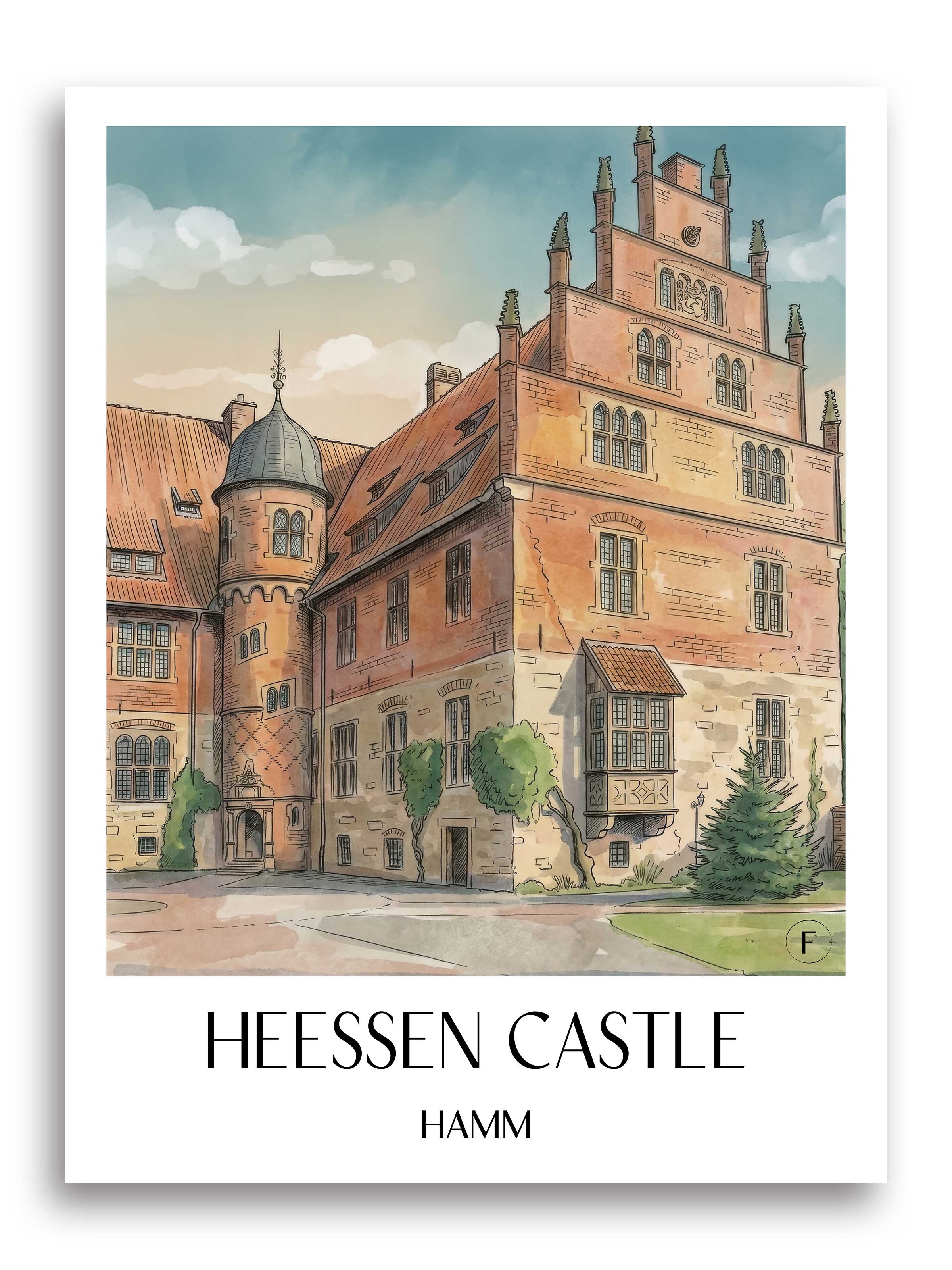 Schloss Heessen Poster - Hamm - Deutschland Kunstdruck - Aquarell von A4 bis A1 - favplace