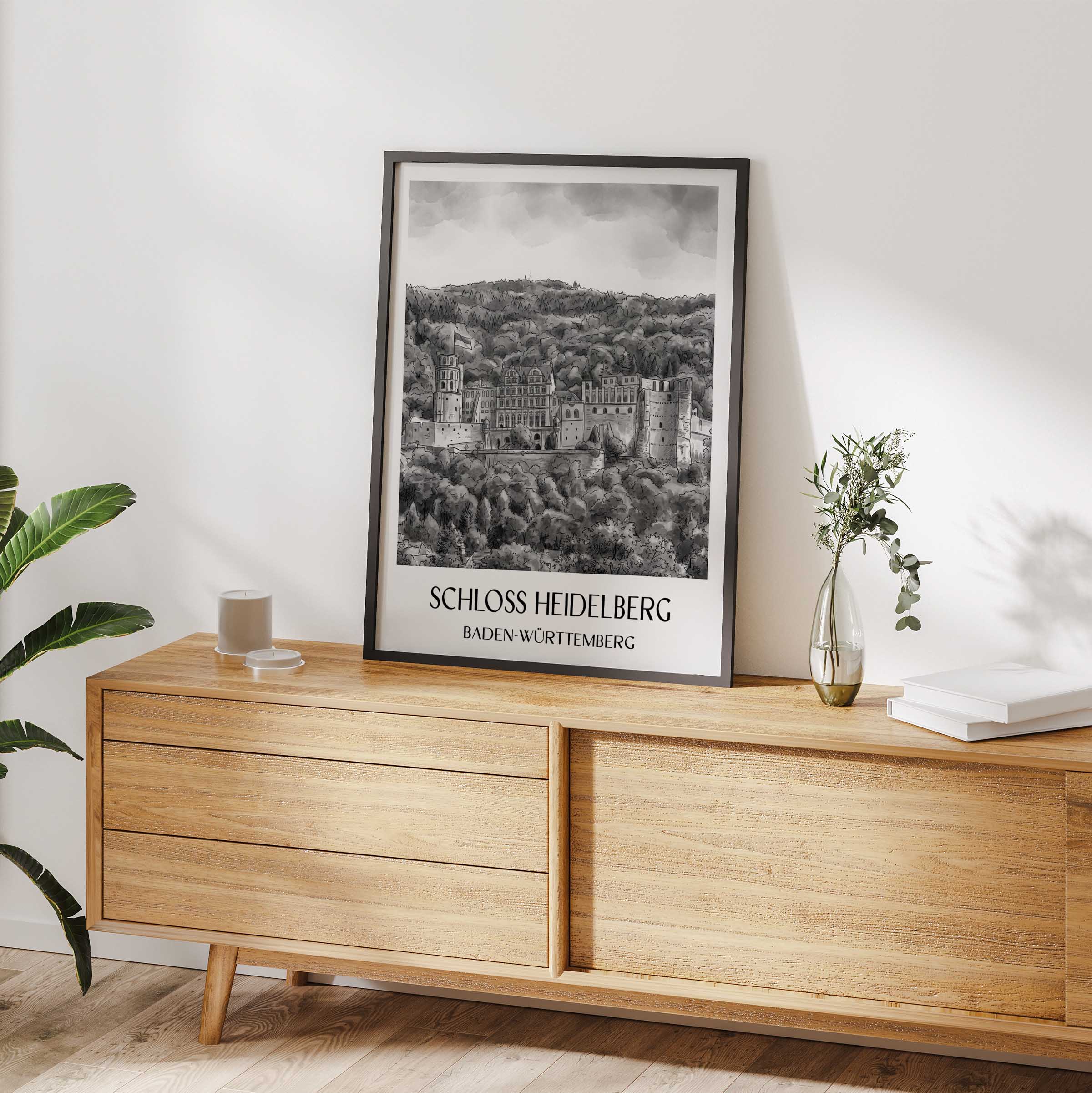 schloss-heidelberg-baden-württemberg-deutschland-poster-aquarell-schwarz-weiss