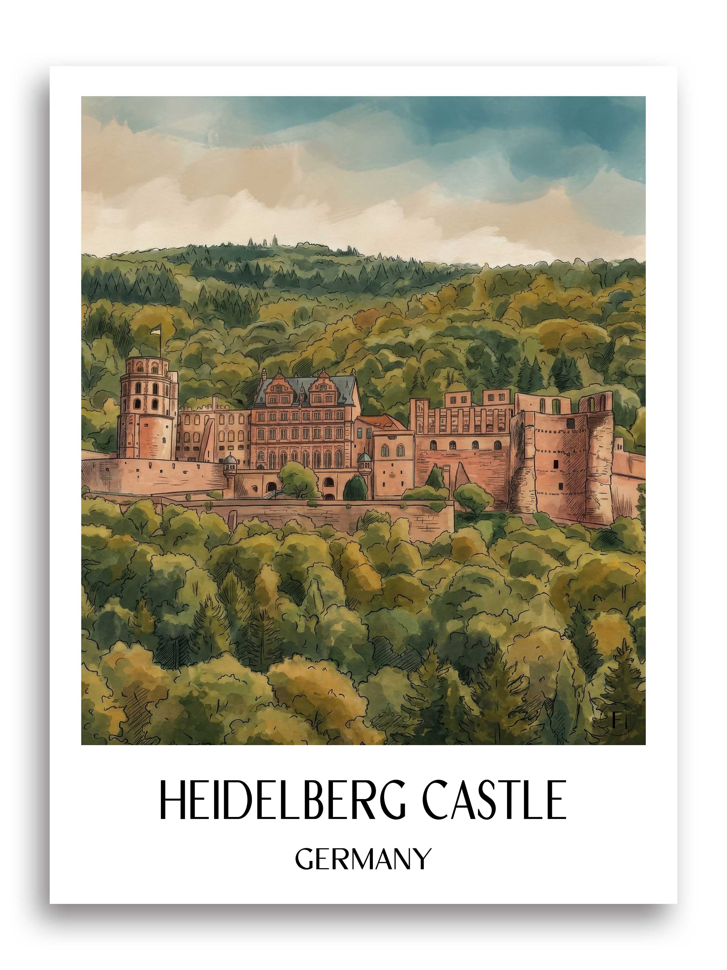 Schloss Heidelberg Poster - Baden-Württemberg - Deutschland Kunstdruck - Aquarell von A4 bis A1 - favplace