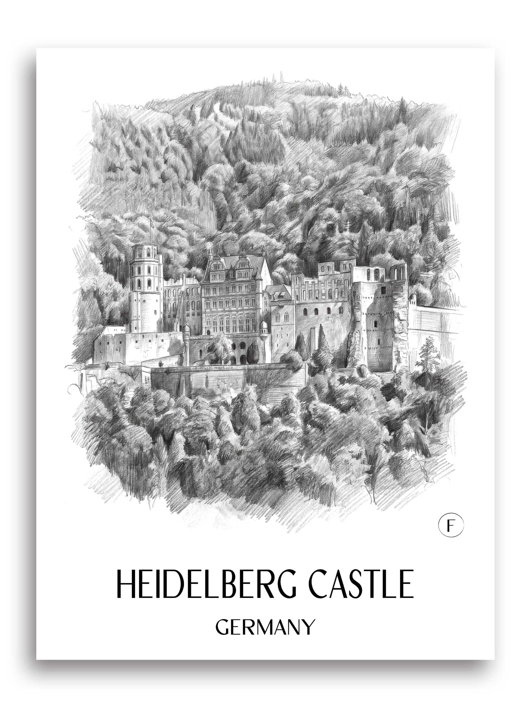 Schloss Heidelberg Poster - Baden-Württemberg - Deutschland Kunstdruck - Zeichnung von A4 bis A1