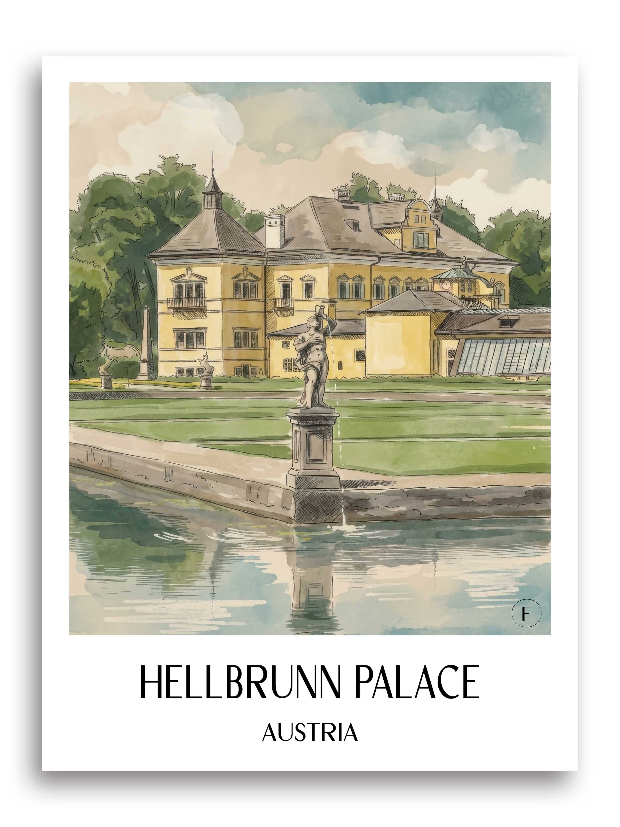 Schloss Hellbrunn Poster - Salzburg - Österreich Kunstdruck - Aquarell von A4 bis A1 - favplace