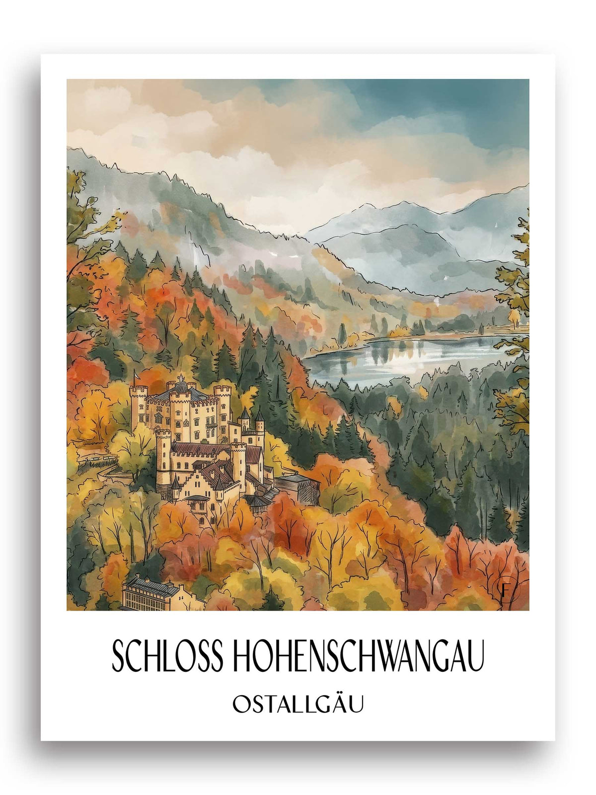 schloss-hohenschwangau-ostallgäu-deutschland-poster-aquarell