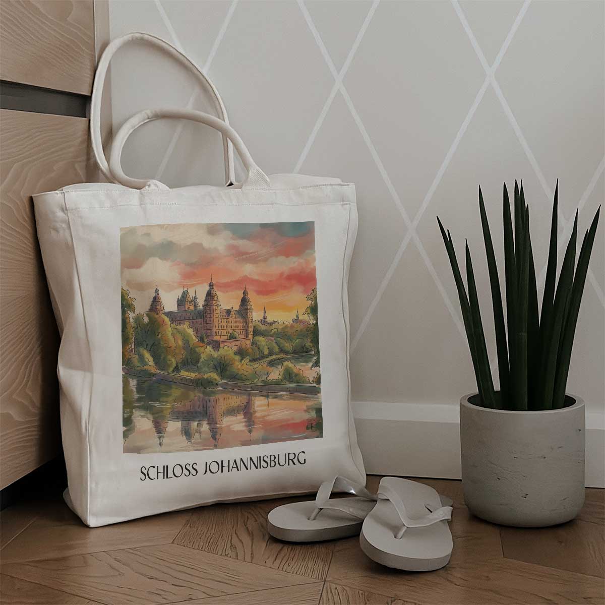 schloss-johannisburg-aschaffenburg-deutschland-einkaufstasche-aquarell