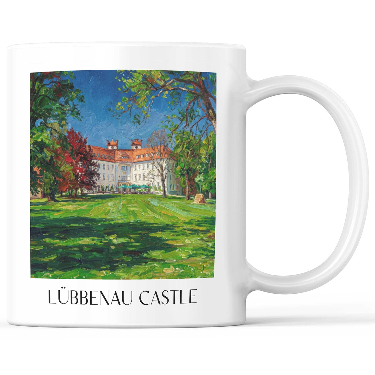 Schloss Lübbenau Kaffeebecher - Spreewald - Deutschland Becher - Kaffeetasse im Ölgemälde Stil - favplace