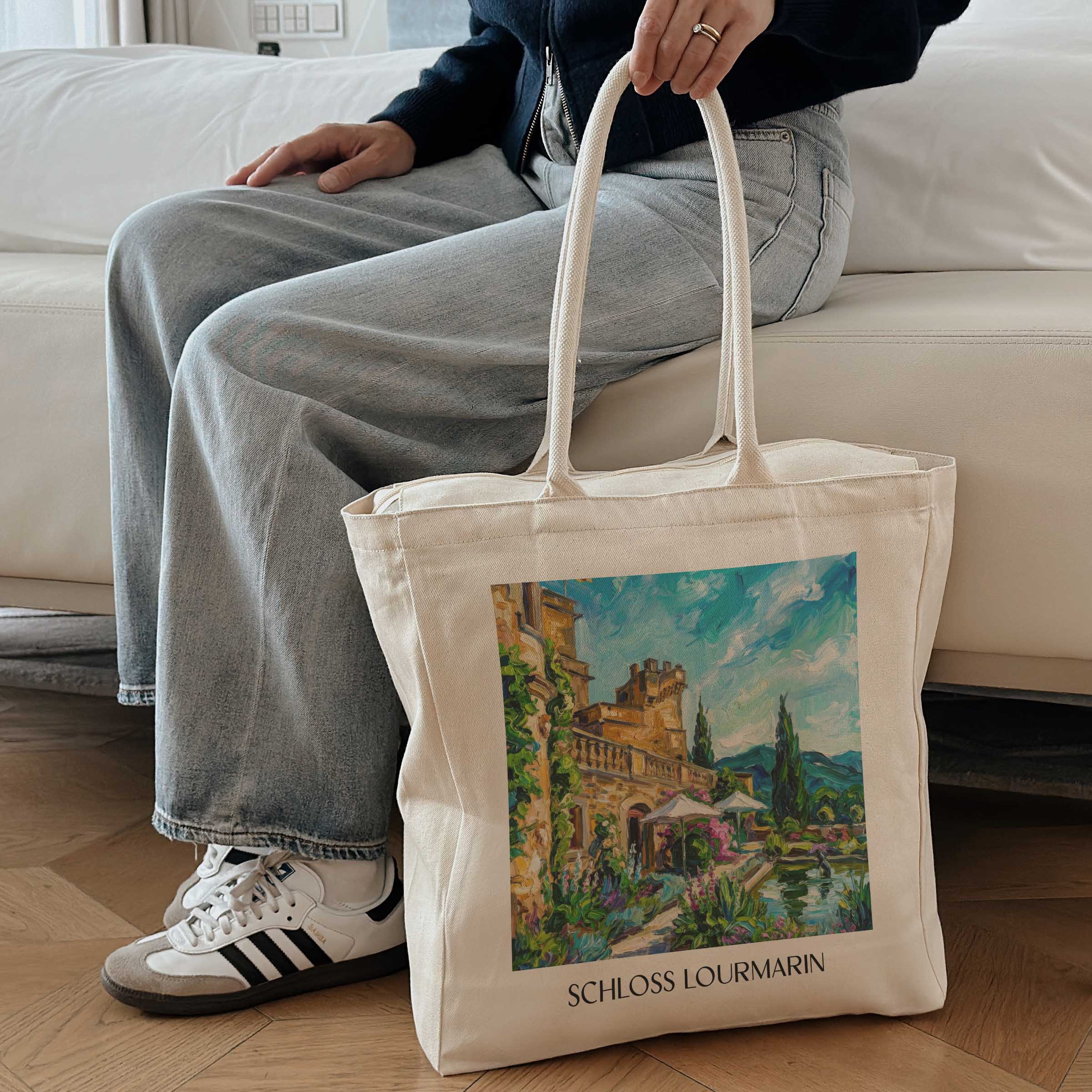 schloss-lourmarin-provence-frankreich-einkaufstasche-oil-painting-oelgemaelde