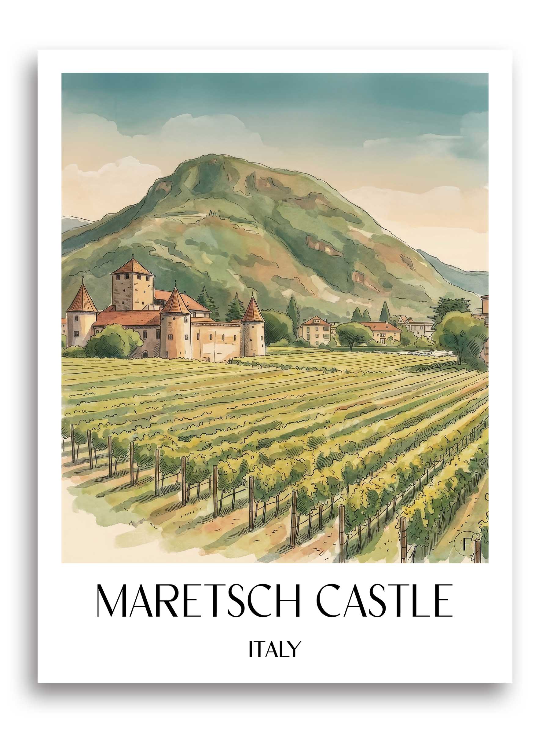 Schloss Maretsch Poster - Bozen - Italien Kunstdruck - Aquarell von A4 bis A1 - favplace