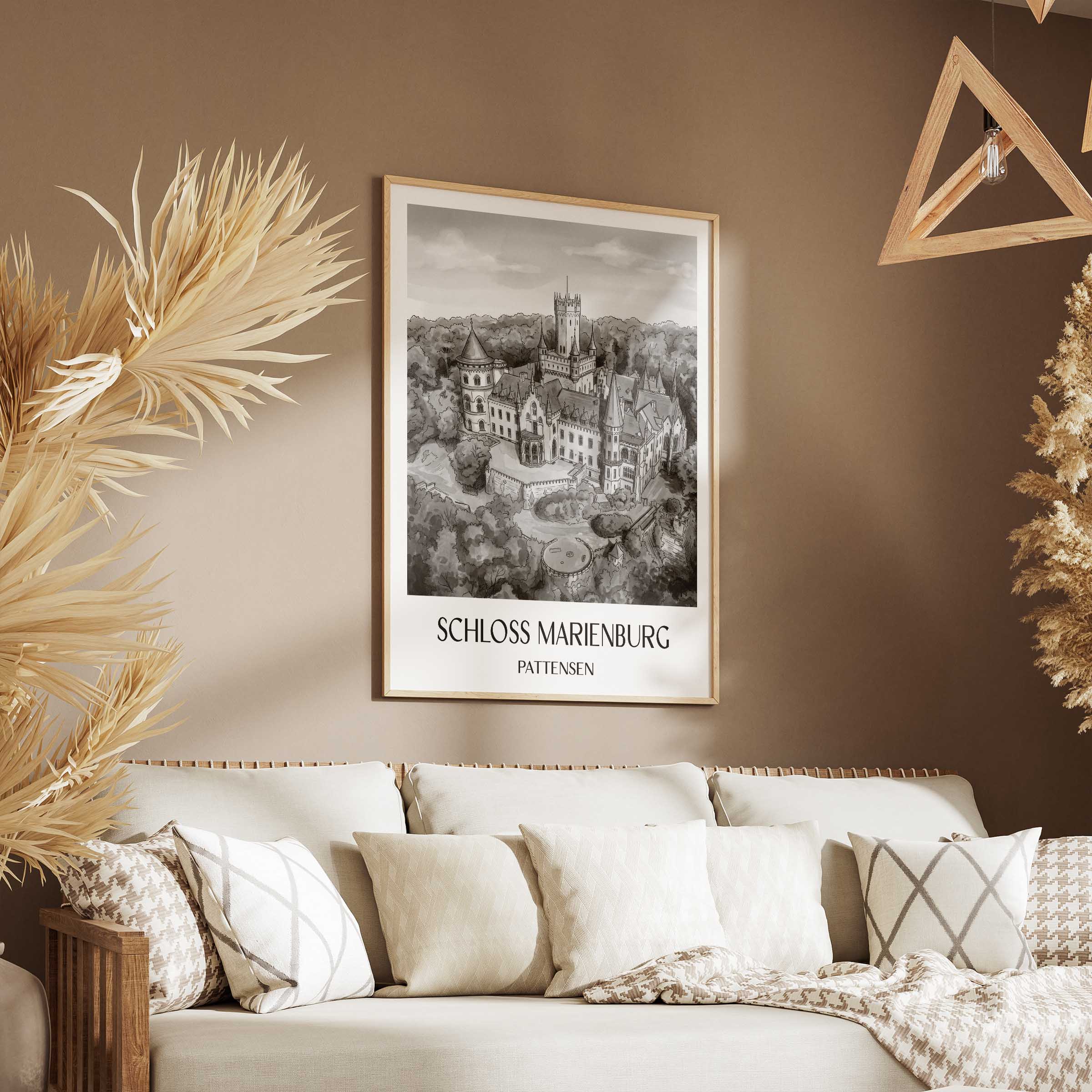 schloss-marienburg-pattensen-deutschland-poster-aquarell-schwarz-weiss