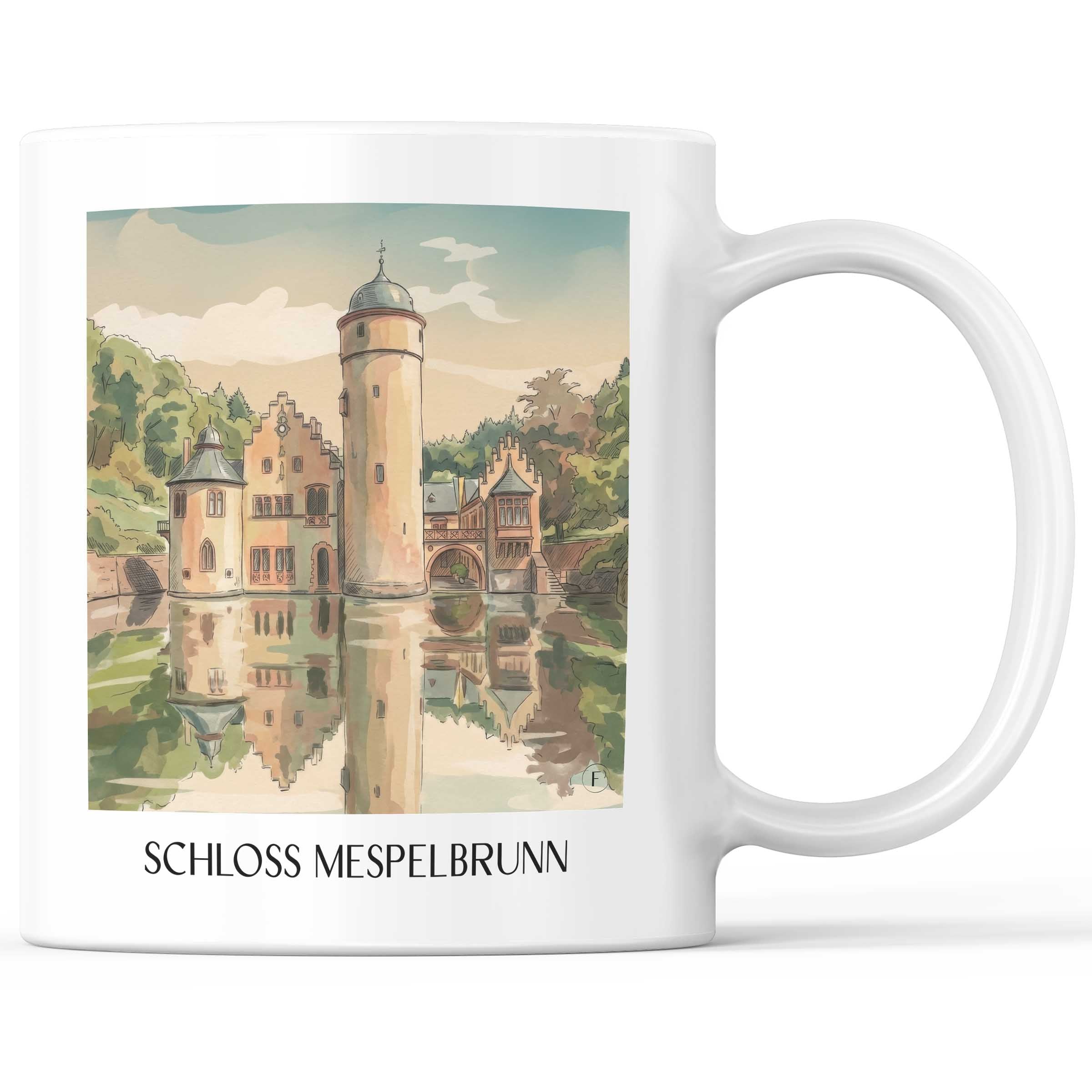 schloss-mespelbrunn-spessart-deutschland-kaffeebecher-aquarell