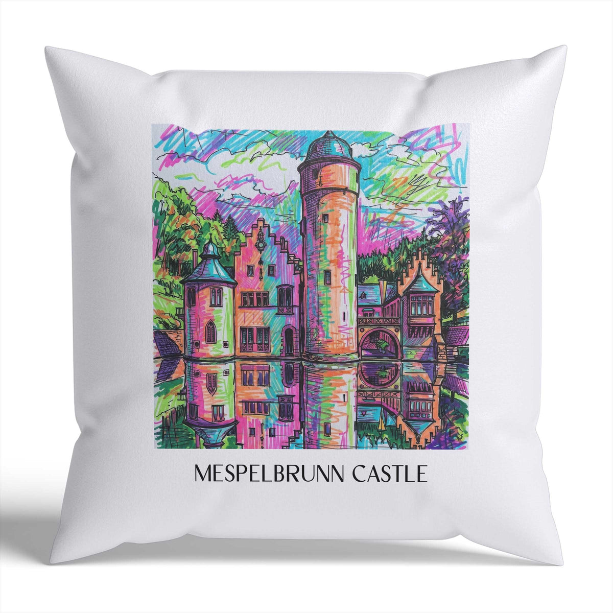 Schloss Mespelbrunn Kissenhülle - Zierkissen Bezug - Spessart - Deutschland Kissen bzw. Kissenbezug im Tag Graffiti Stil - favplace