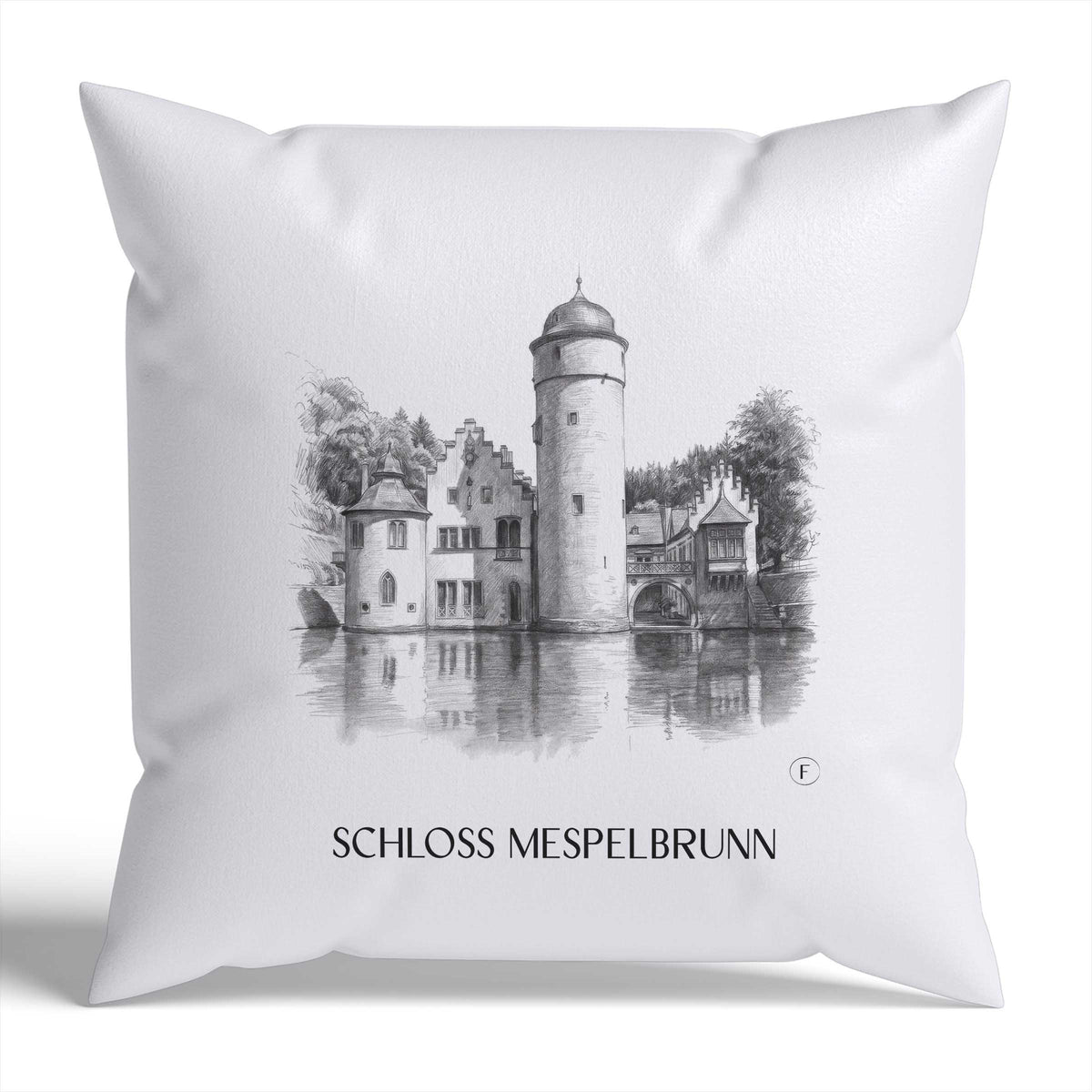 schloss-mespelbrunn-spessart-deutschland-kissenbezug-bleistift-zeichnung-drawing