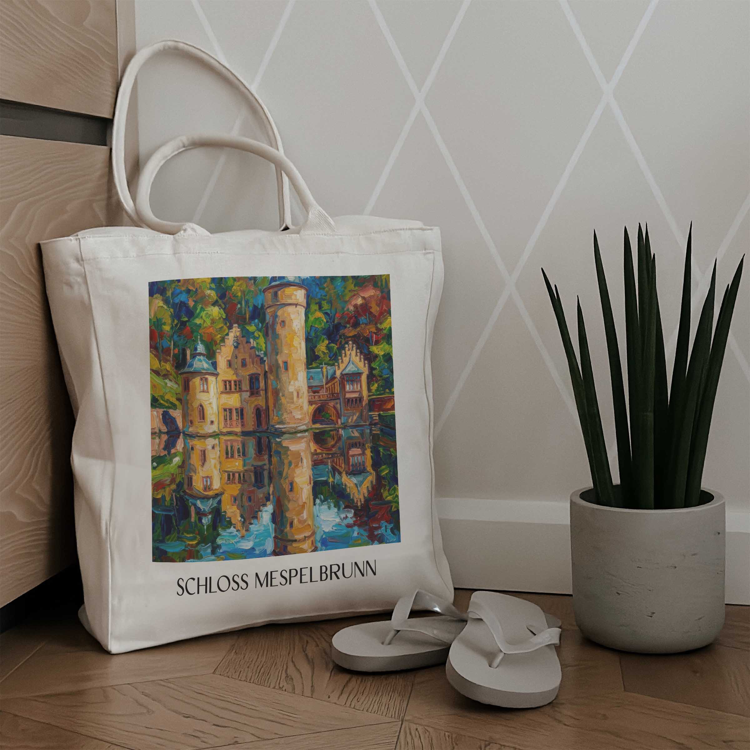 schloss-mespelbrunn-spessart-deutschland-einkaufstasche-oil-painting-oelgemaelde