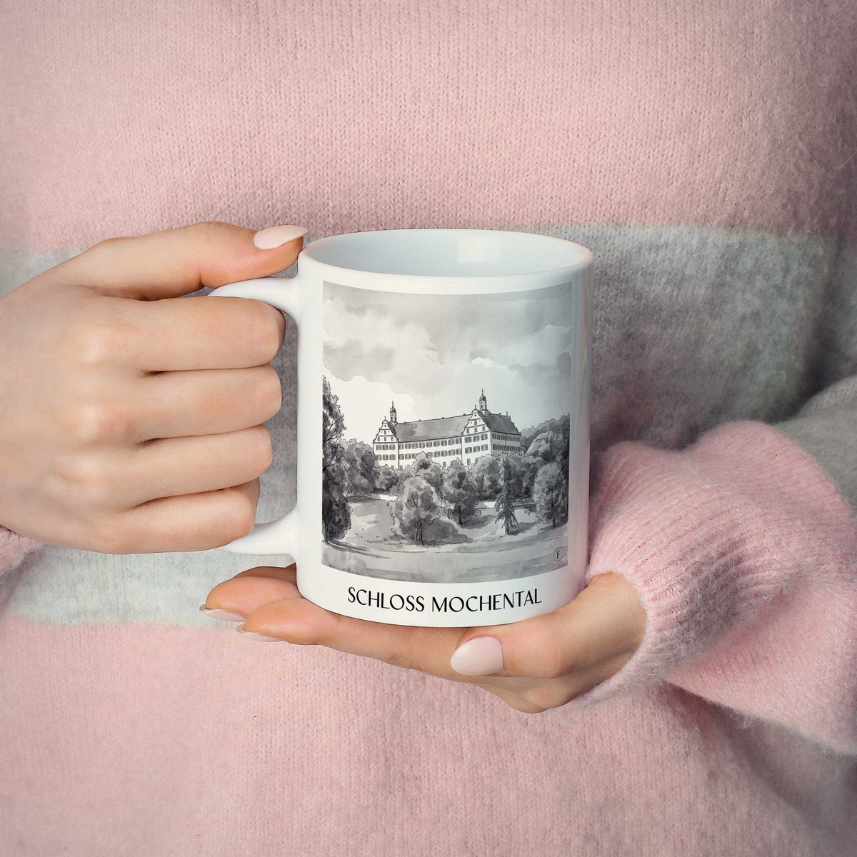 schloss-mochental-schwäbische-alb-deutschland-kaffeebecher-aquarell-schwarz-weiss